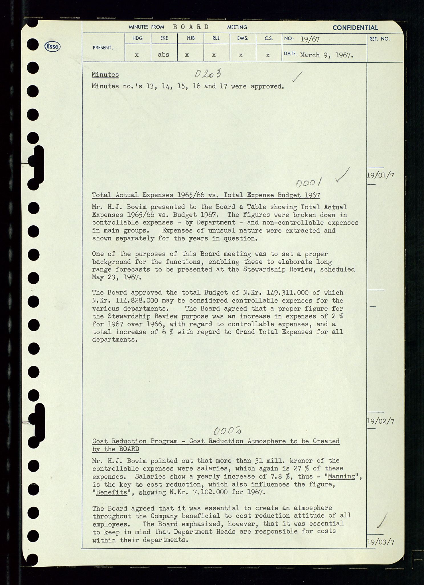 Pa 0982 - Esso Norge A/S, AV/SAST-A-100448/A/Aa/L0002/0003: Den administrerende direksjon Board minutes (styrereferater) / Den administrerende direksjon Board minutes (styrereferater), 1967, p. 39