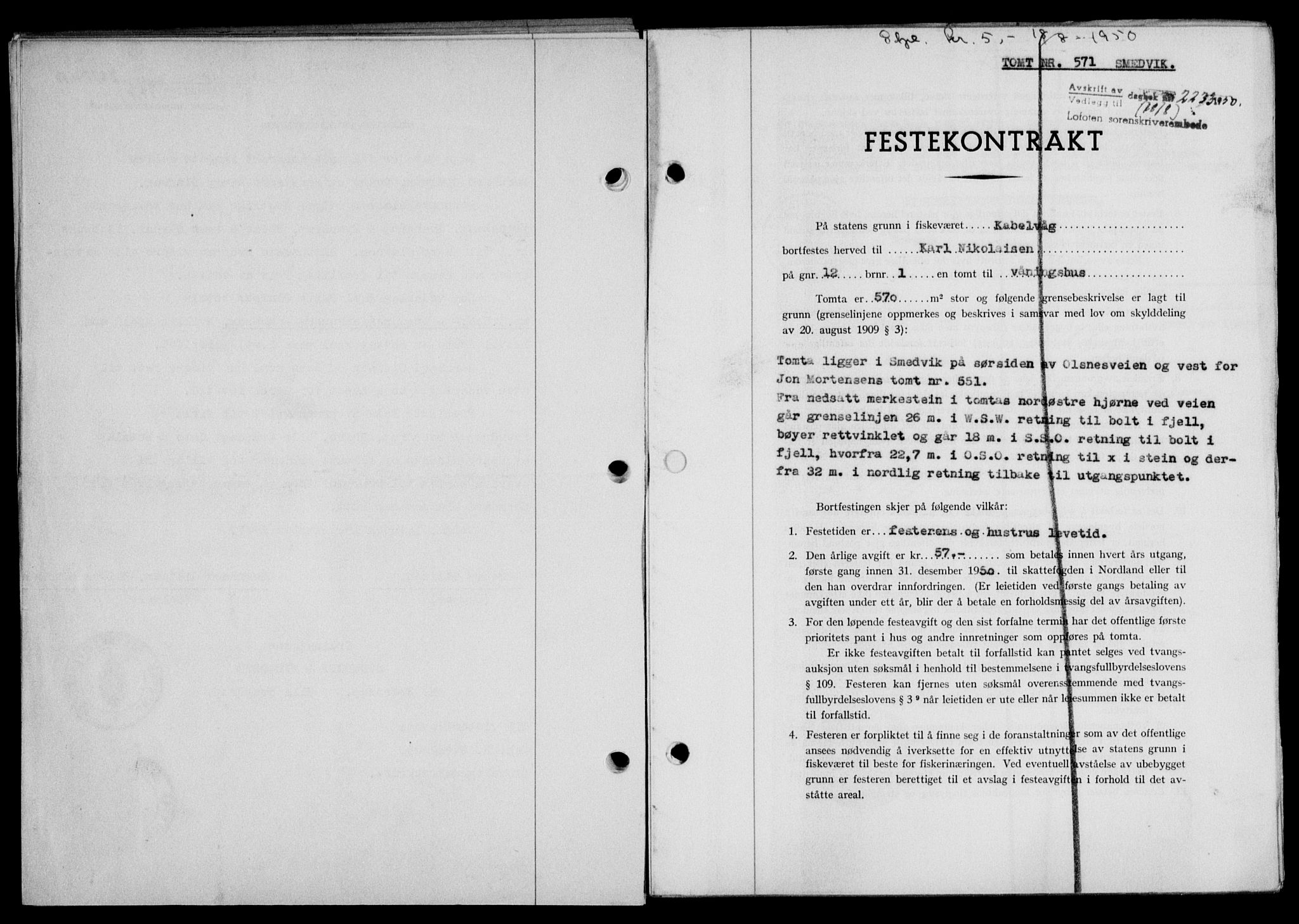 Lofoten sorenskriveri, SAT/A-0017/1/2/2C/L0024a: Mortgage book no. 24a, 1950-1950, Diary no: : 2233/1950