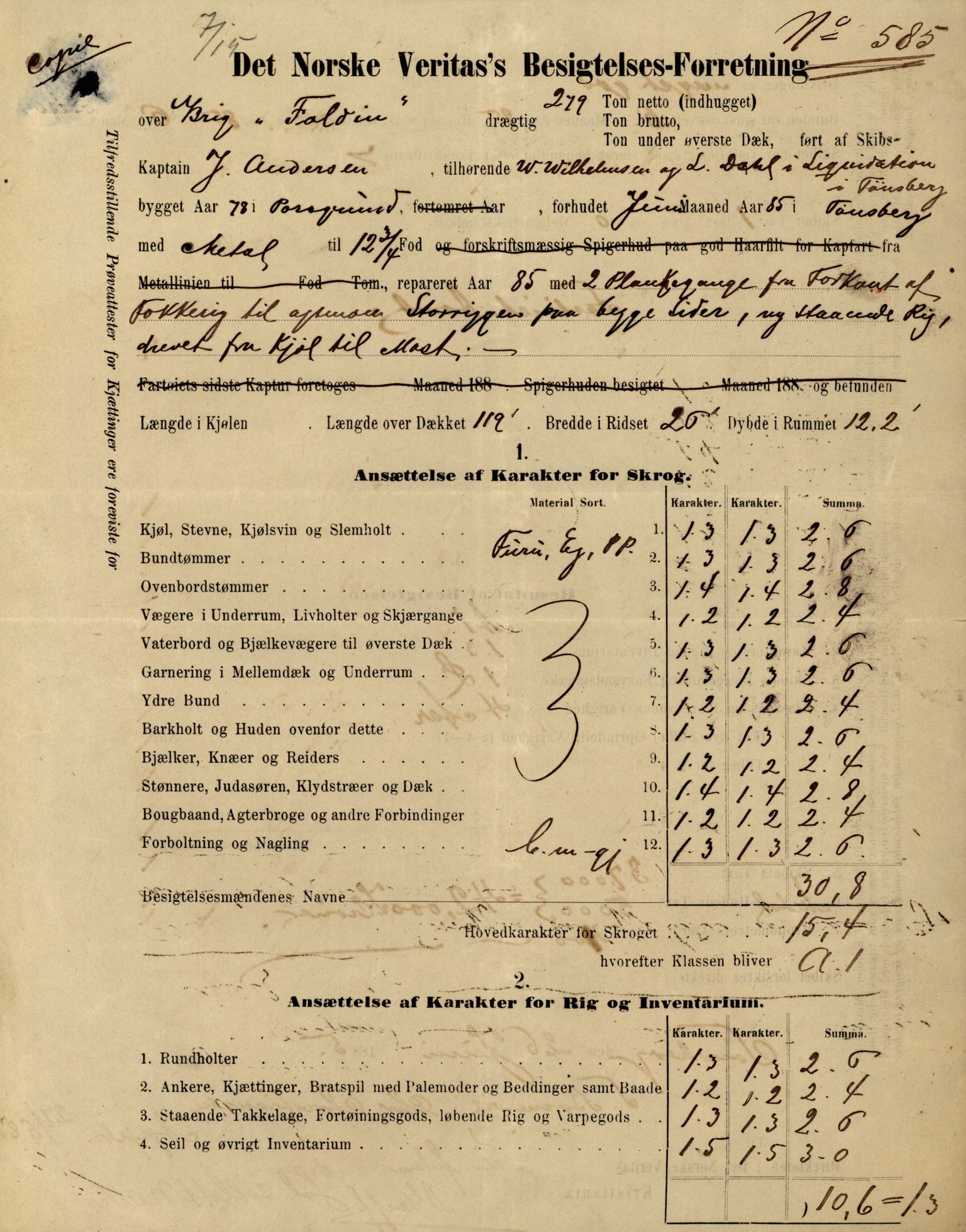 Pa 63 - Østlandske skibsassuranceforening, VEMU/A-1079/G/Ga/L0019/0007: Havaridokumenter / Flora, Foldin, Fix, Flora, Hast, Kvik, Pehr, 1886-1887, p. 12