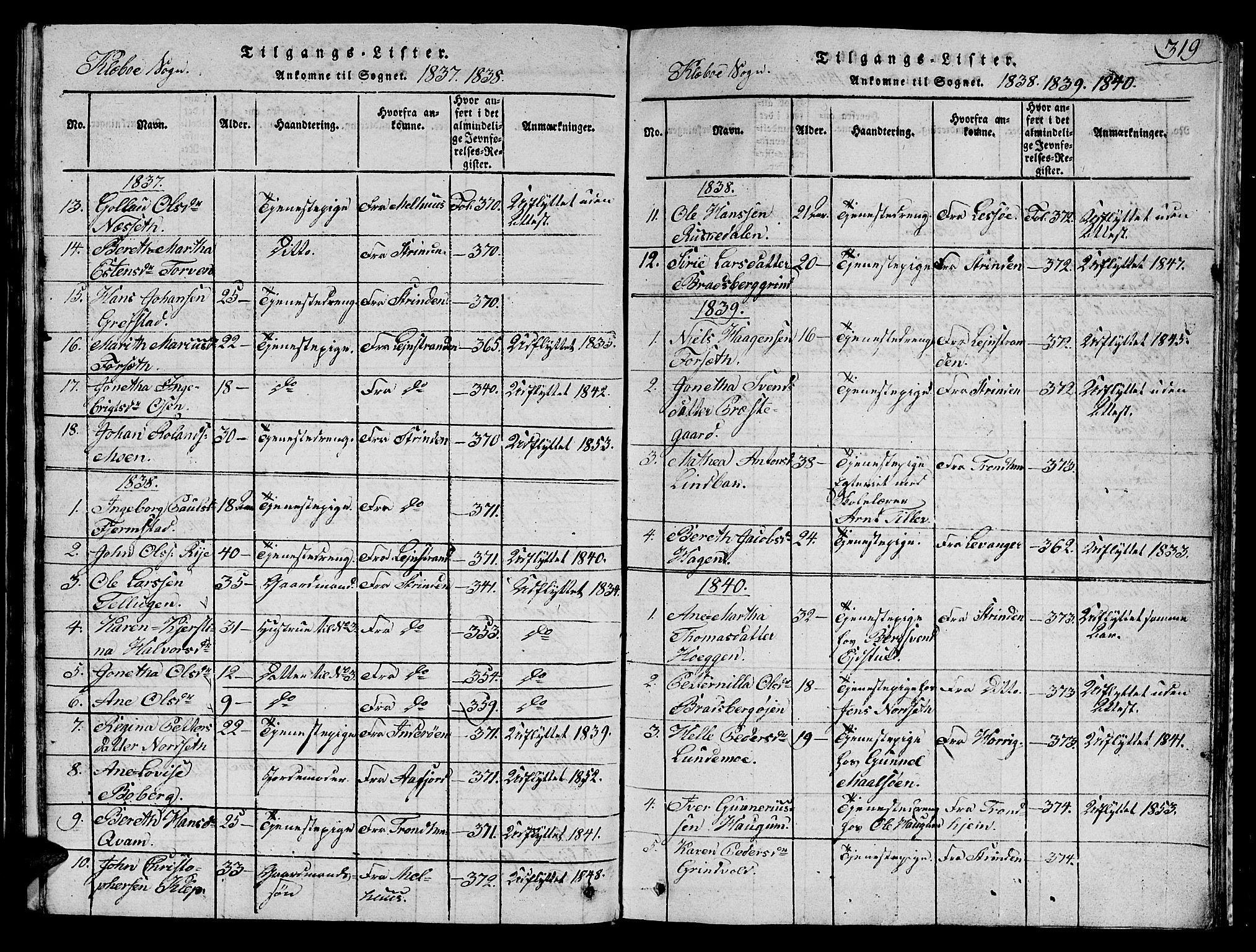 Ministerialprotokoller, klokkerbøker og fødselsregistre - Sør-Trøndelag, SAT/A-1456/618/L0450: Parish register (copy) no. 618C01, 1816-1865, p. 319