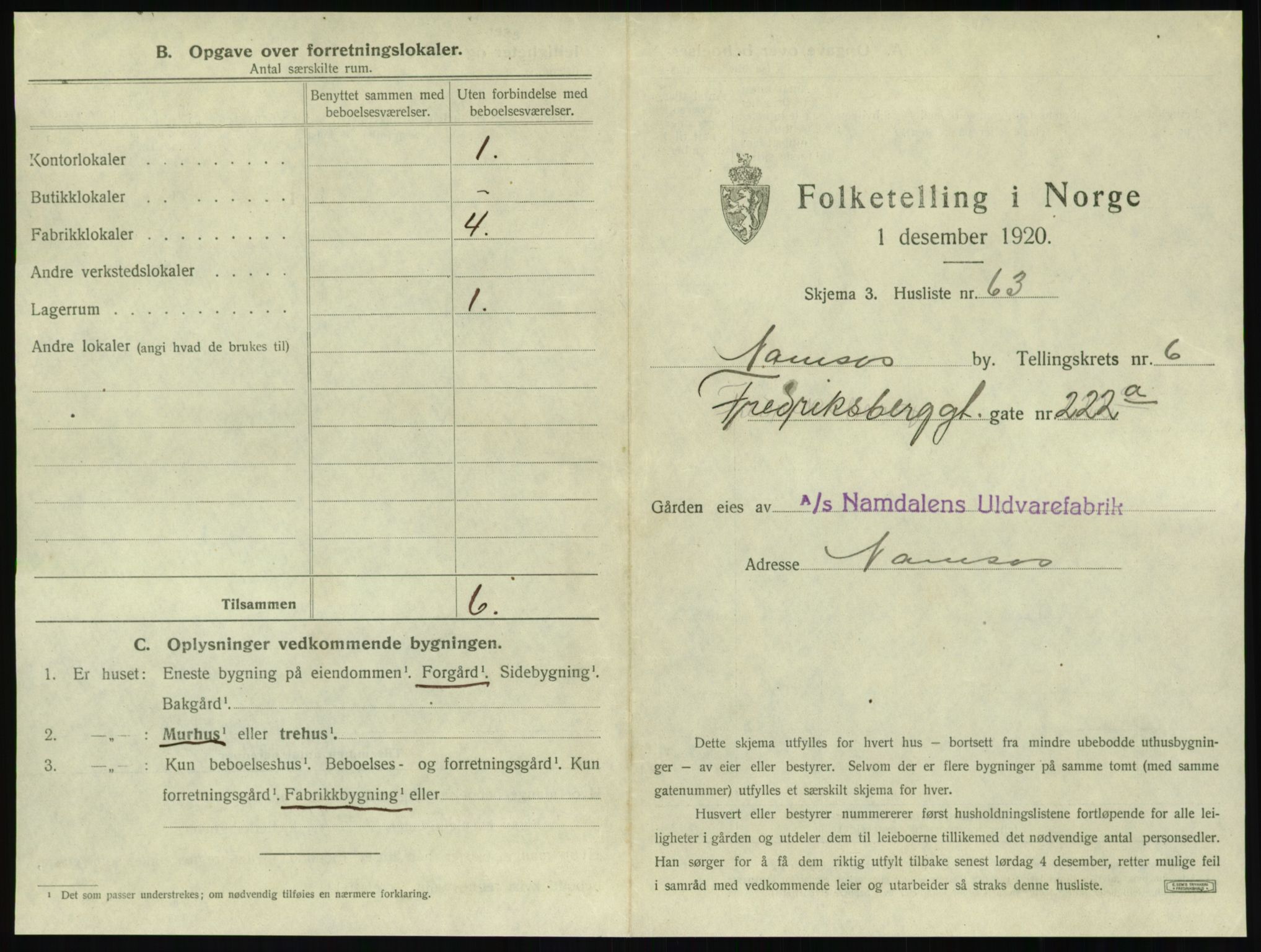 SAT, 1920 census for Namsos, 1920, p. 729