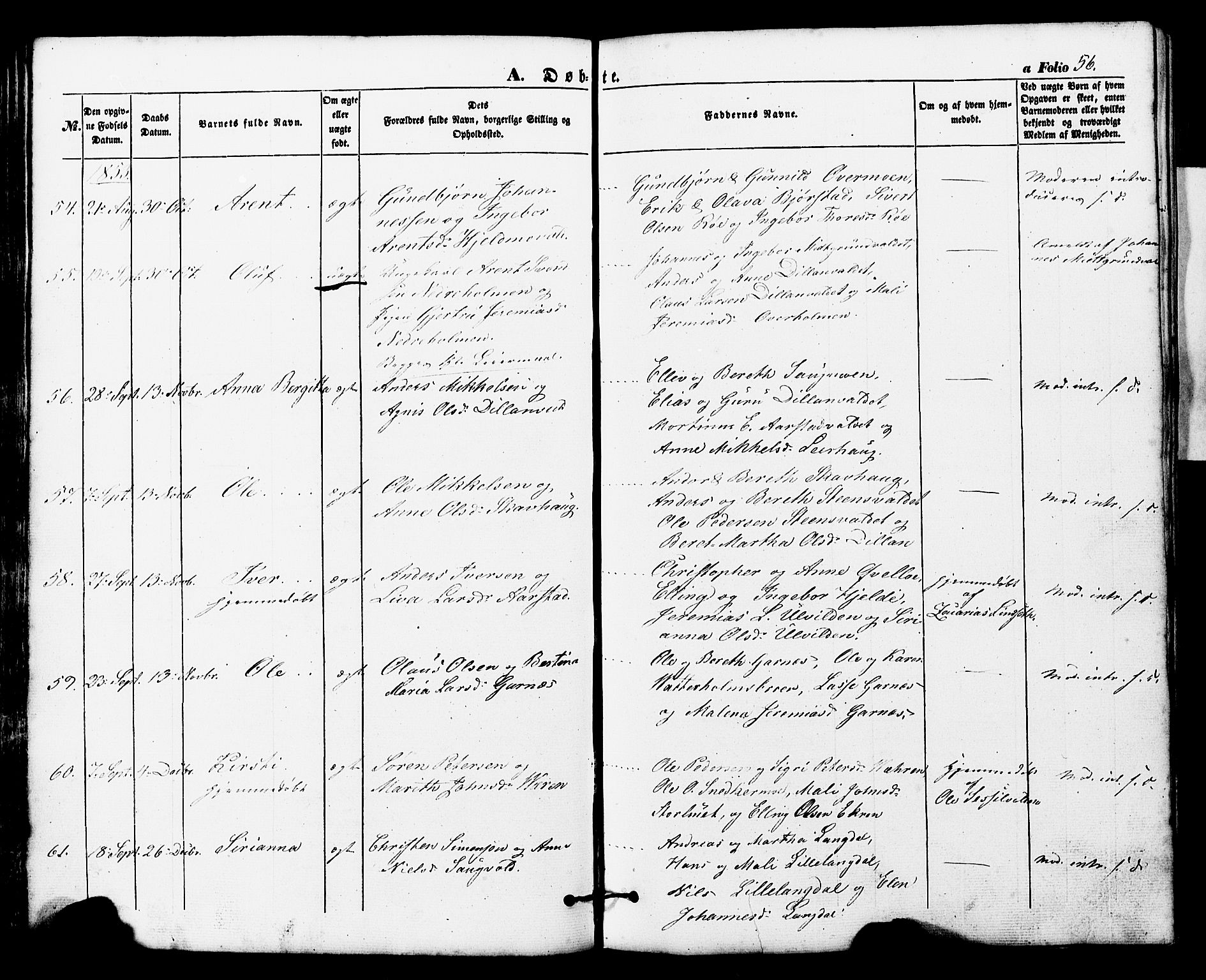 Ministerialprotokoller, klokkerbøker og fødselsregistre - Nord-Trøndelag, SAT/A-1458/724/L0268: Parish register (copy) no. 724C04, 1846-1878, p. 56