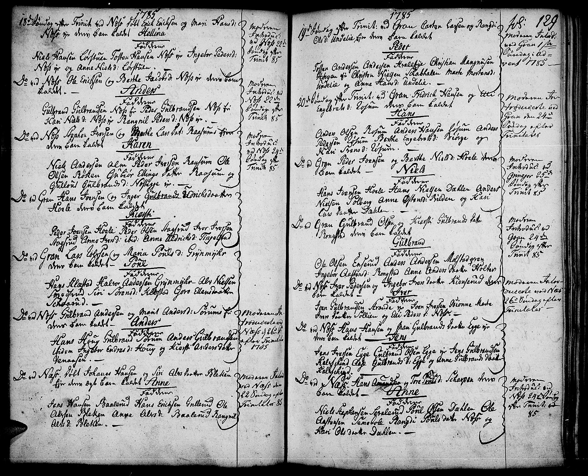 Gran prestekontor, SAH/PREST-112/H/Ha/Haa/L0005: Parish register (official) no. 5, 1776-1788, p. 129