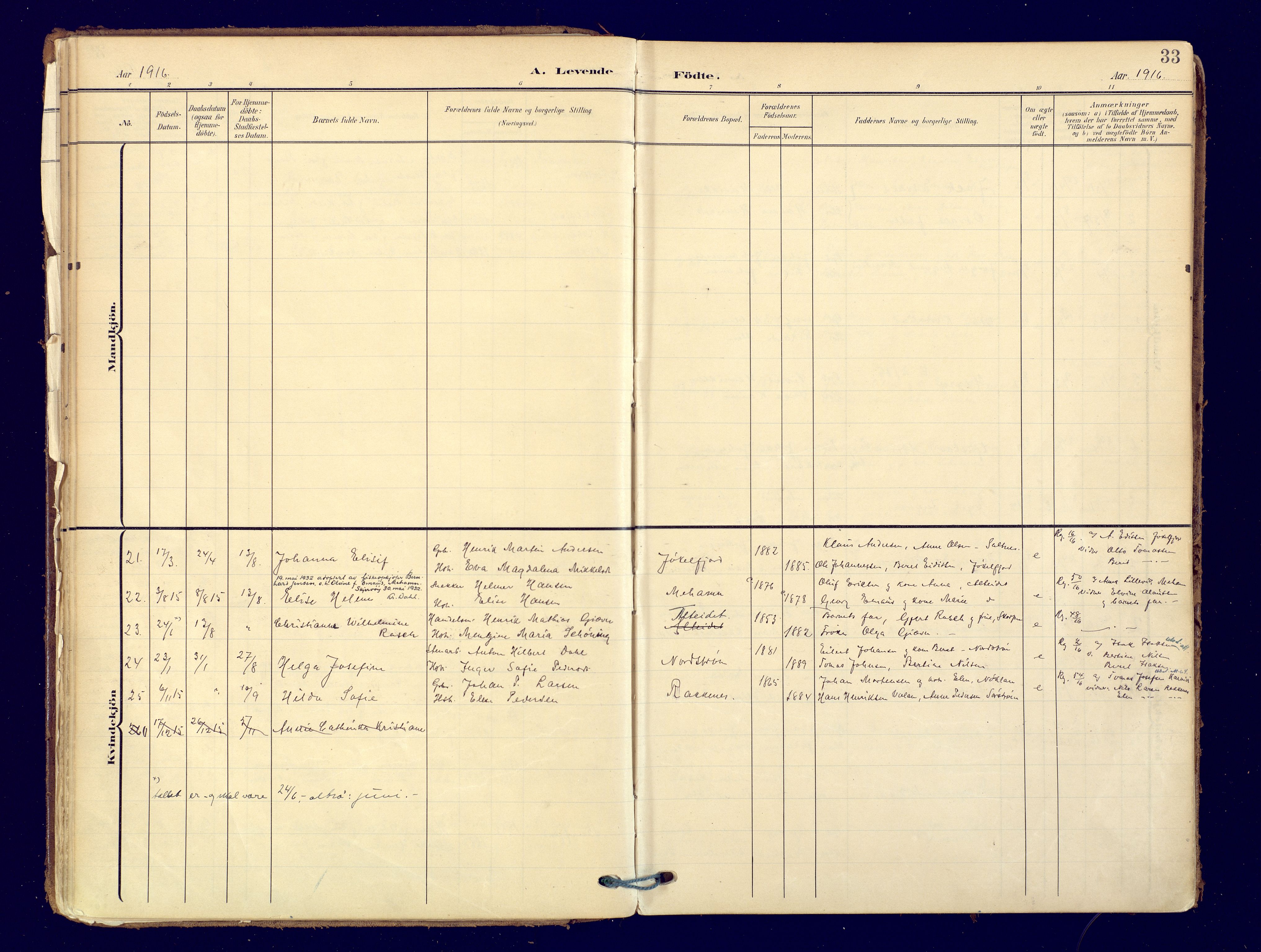 Skjervøy sokneprestkontor, AV/SATØ-S-1300/H/Ha/Haa: Parish register (official) no. 19, 1908-1936, p. 33