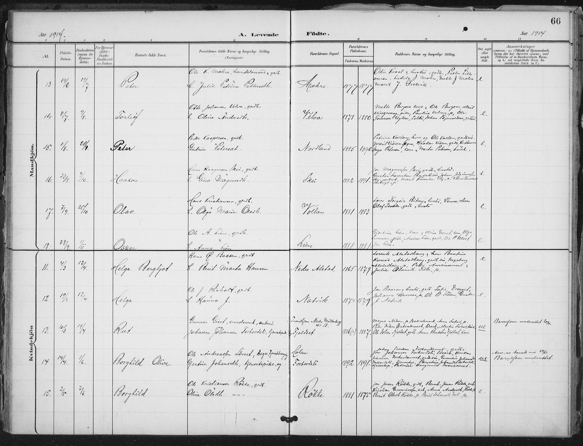 Ministerialprotokoller, klokkerbøker og fødselsregistre - Nord-Trøndelag, AV/SAT-A-1458/712/L0101: Parish register (official) no. 712A02, 1901-1916, p. 66