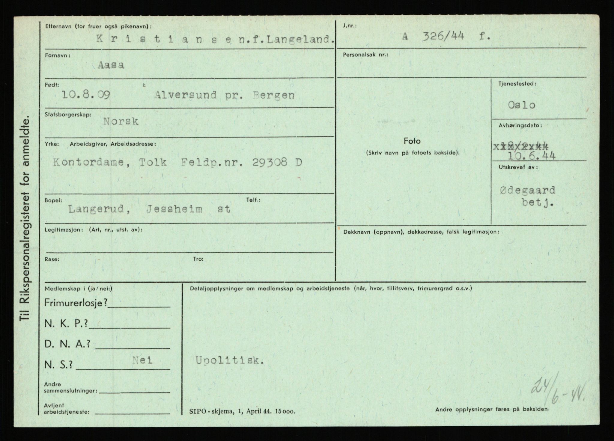 Statspolitiet - Hovedkontoret / Osloavdelingen, AV/RA-S-1329/C/Ca/L0009: Knutsen - Limstrand, 1943-1945, p. 1668