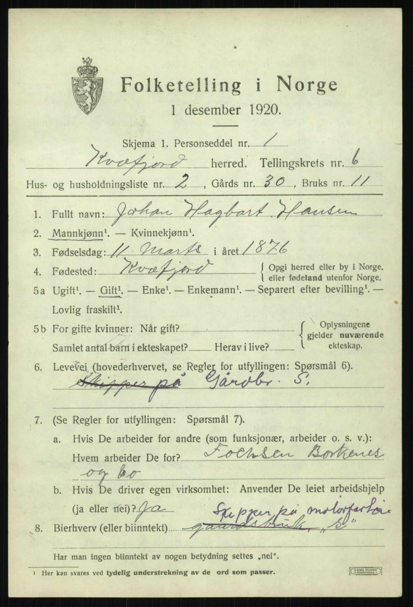 SATØ, 1920 census for Kvæfjord, 1920, p. 3133