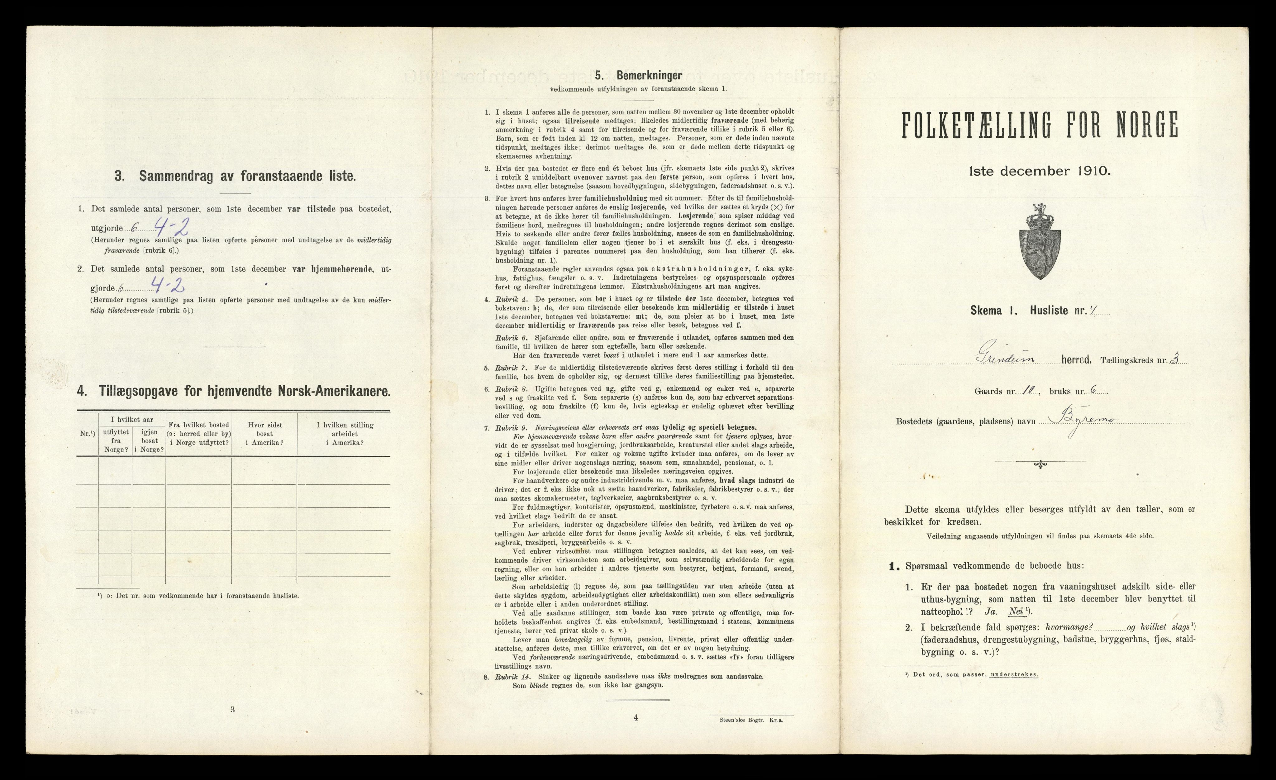 RA, 1910 census for Grindheim, 1910, p. 155