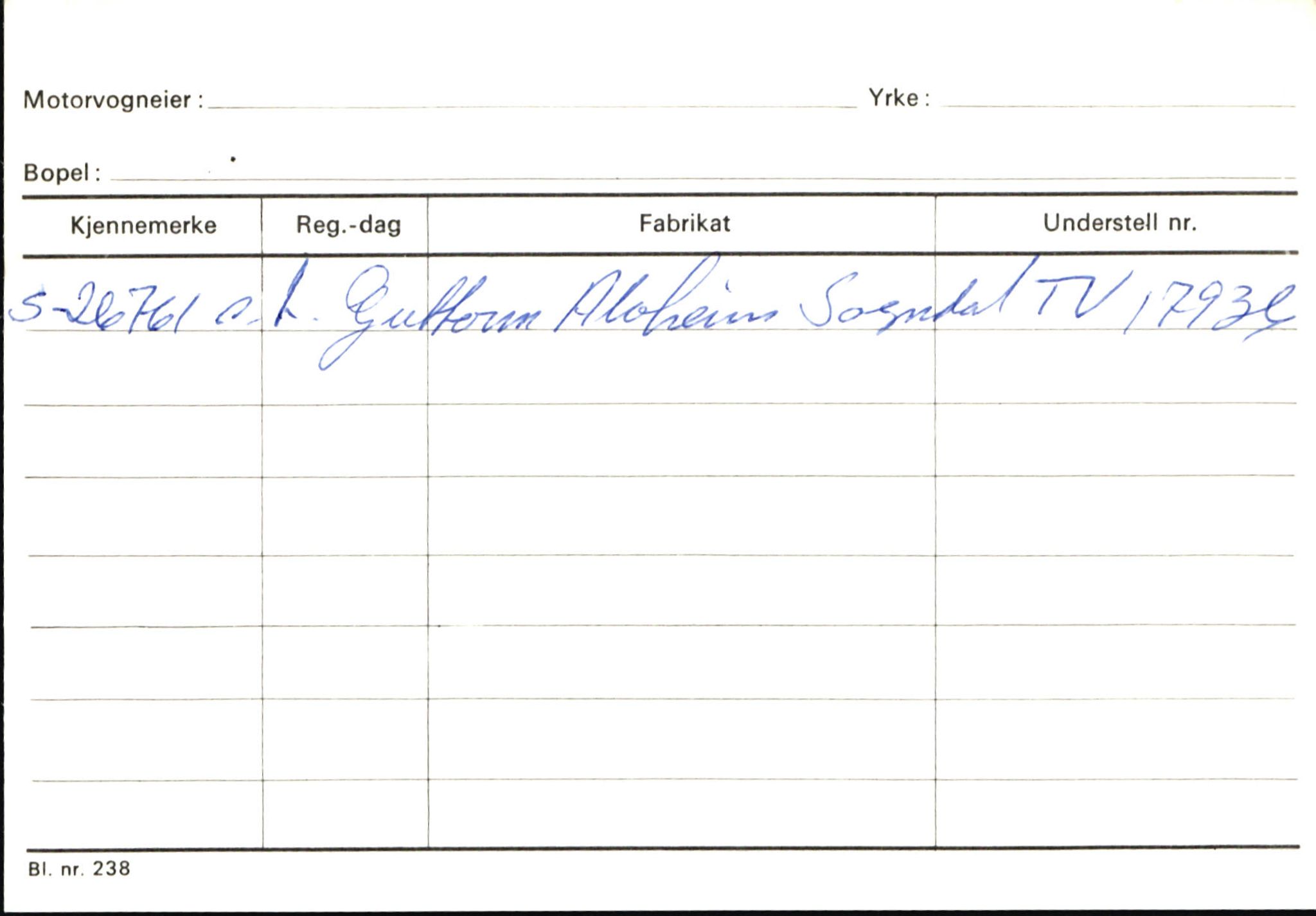 Statens vegvesen, Sogn og Fjordane vegkontor, AV/SAB-A-5301/4/F/L0146: Registerkort Årdal R-Å samt diverse kort, 1945-1975, p. 12