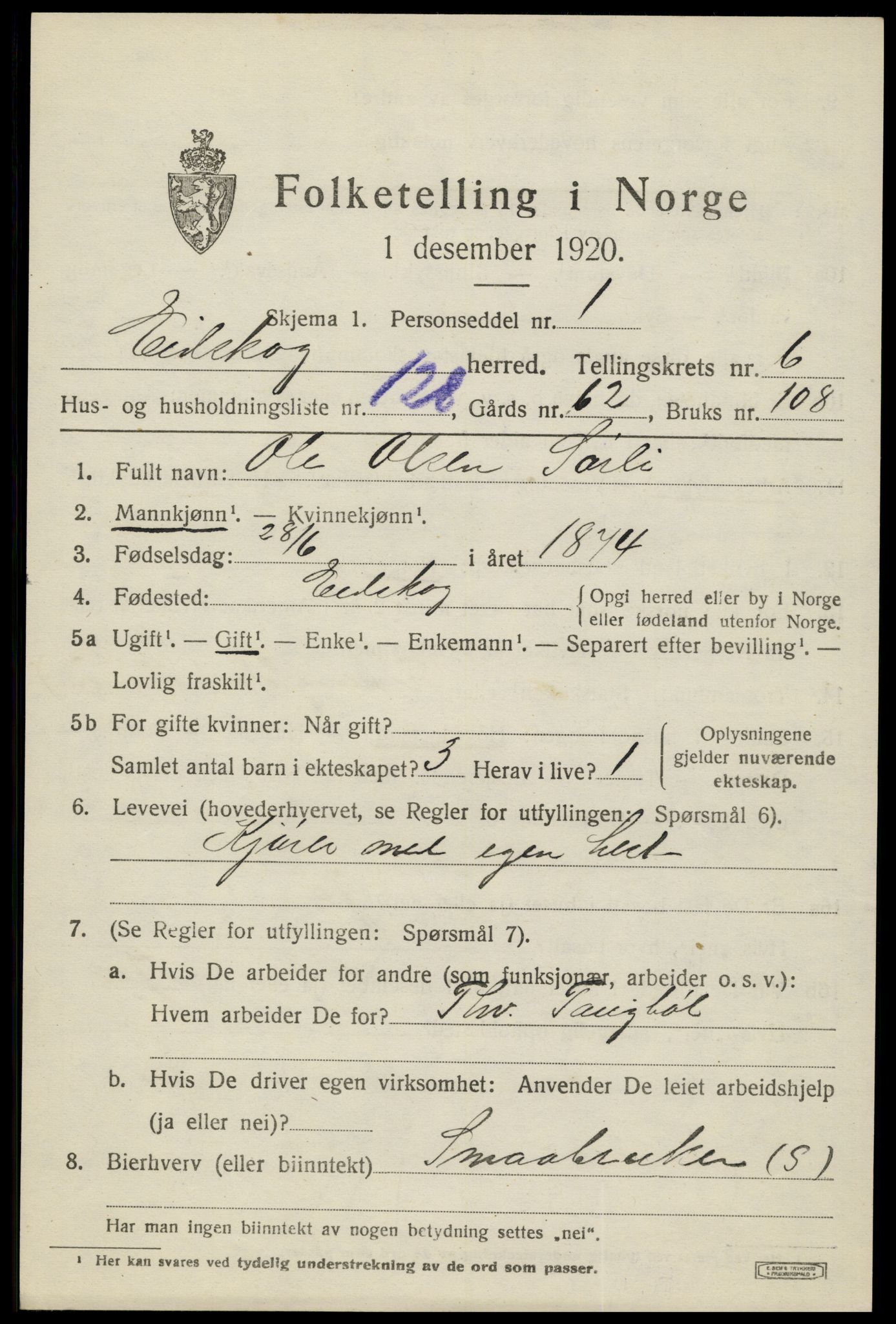 SAH, 1920 census for Eidskog, 1920, p. 7805