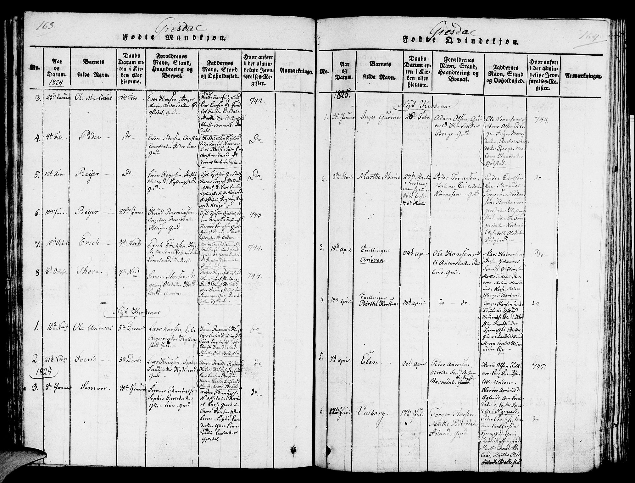 Lye sokneprestkontor, SAST/A-101794/001/30/30BA/L0003: Parish register (official) no. A 3 /2, 1816-1826, p. 163-164