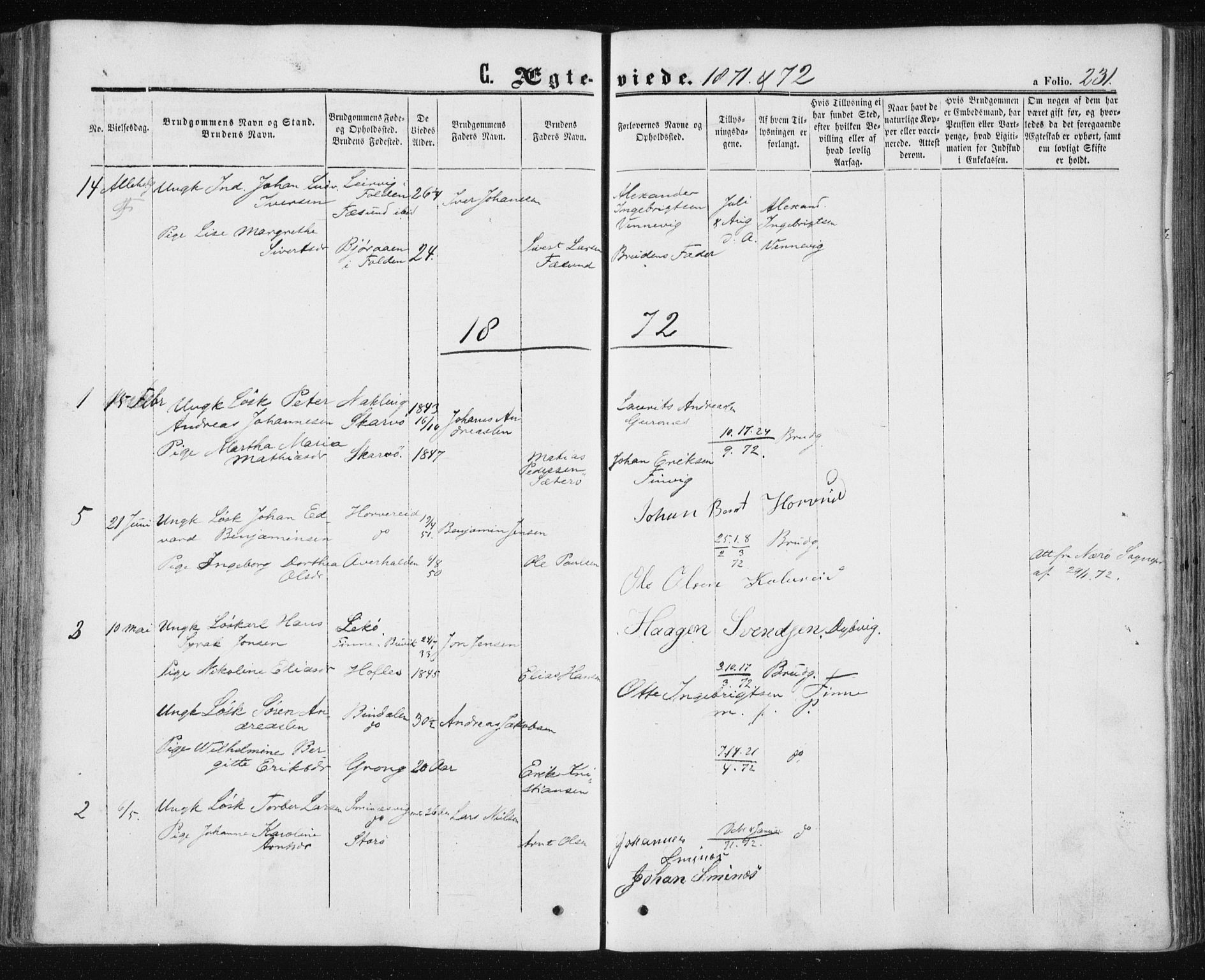 Ministerialprotokoller, klokkerbøker og fødselsregistre - Nord-Trøndelag, AV/SAT-A-1458/780/L0641: Parish register (official) no. 780A06, 1857-1874, p. 231