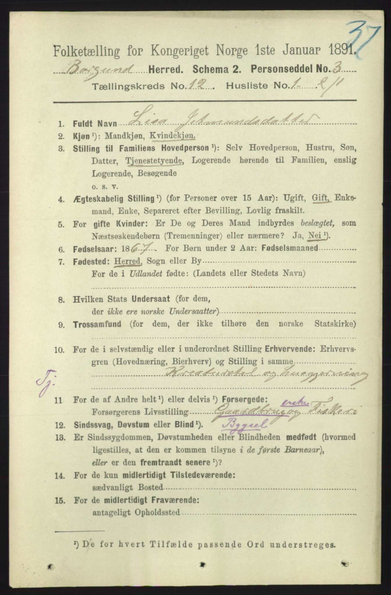 RA, 1891 census for 1531 Borgund, 1891, p. 3198