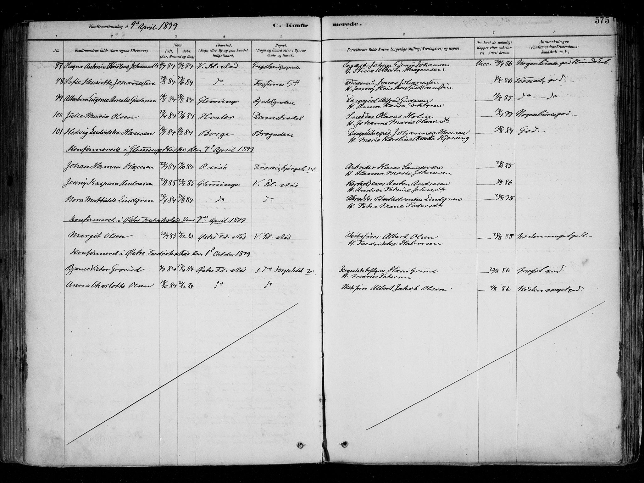 Fredrikstad domkirkes prestekontor Kirkebøker, AV/SAO-A-10906/F/Fa/L0004: Parish register (official) no. 4, 1878-1907, p. 575