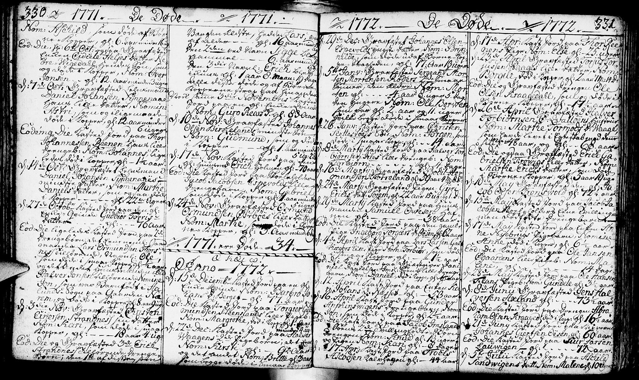 Vikedal sokneprestkontor, AV/SAST-A-101840/01/IV: Parish register (official) no. A 1, 1737-1778, p. 330-331