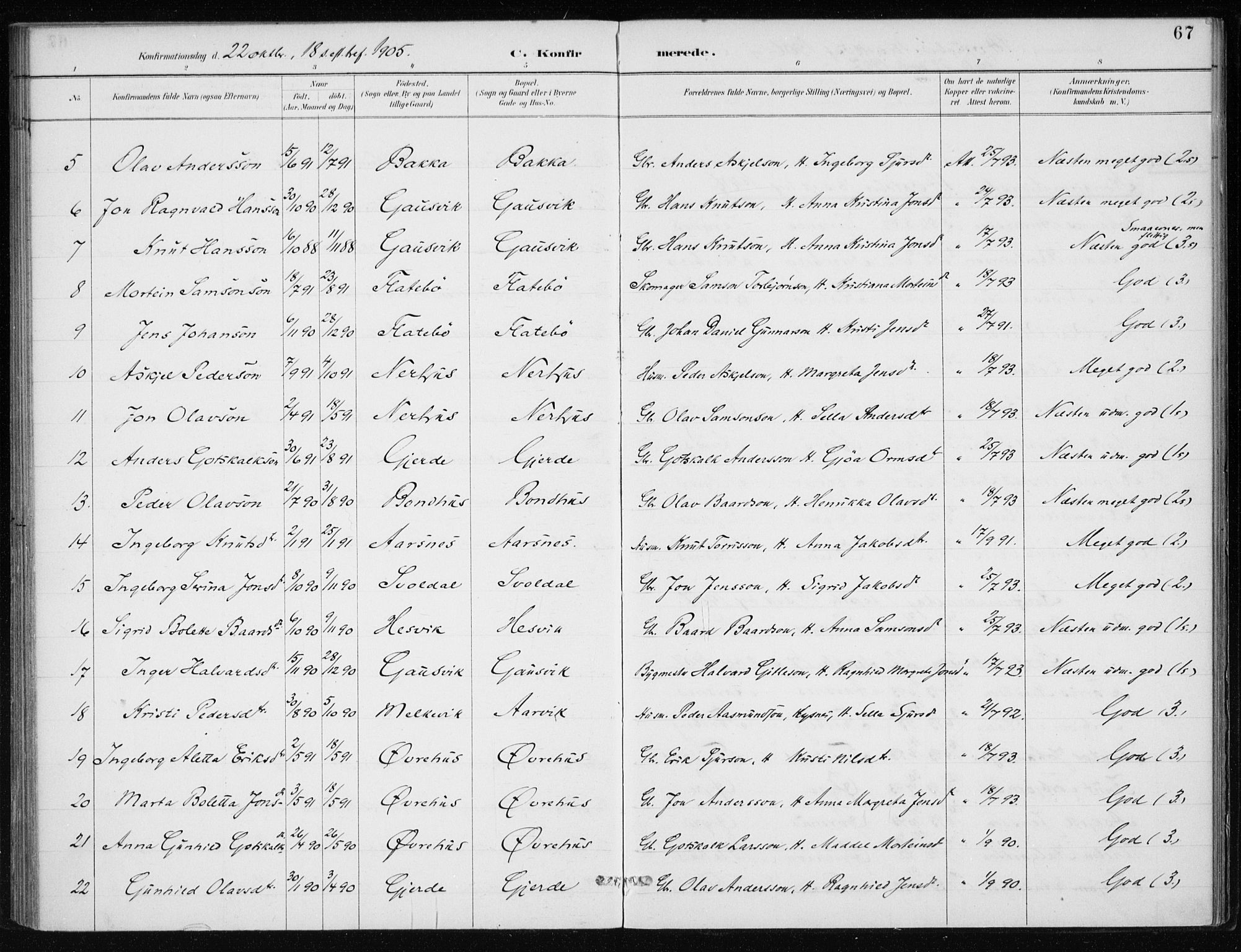 Kvinnherad sokneprestembete, SAB/A-76401/H/Haa: Parish register (official) no. F 1, 1887-1912, p. 67