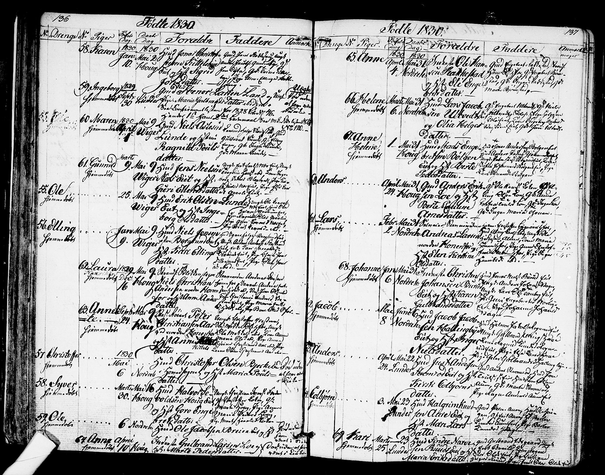 Norderhov kirkebøker, SAKO/A-237/G/Ga/L0004: Parish register (copy) no. I 4, 1824-1849, p. 136-137