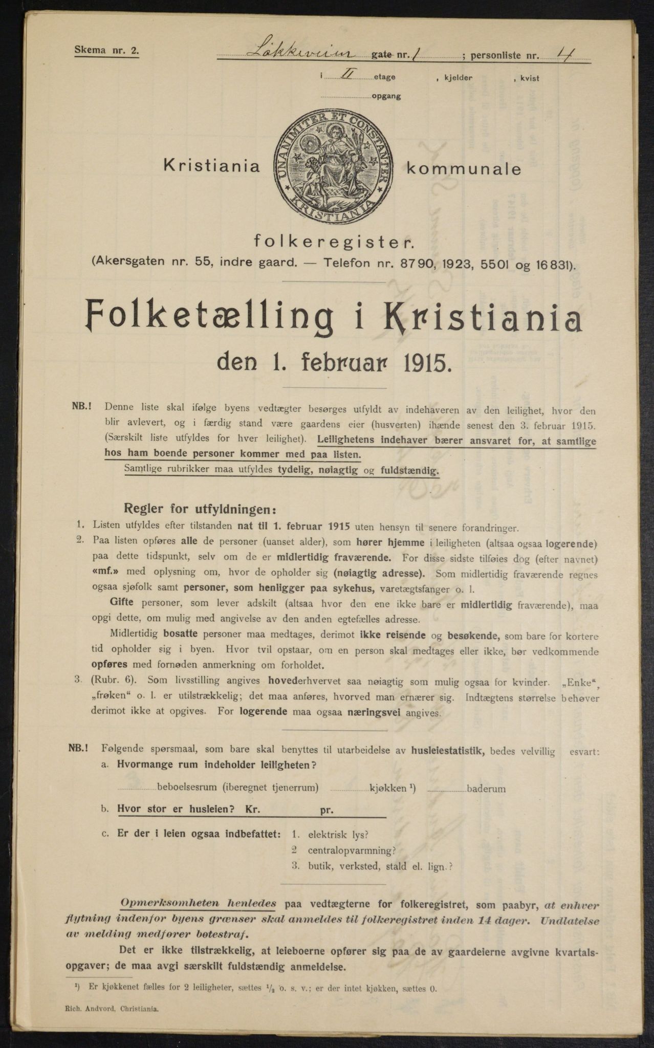 OBA, Municipal Census 1915 for Kristiania, 1915, p. 58019