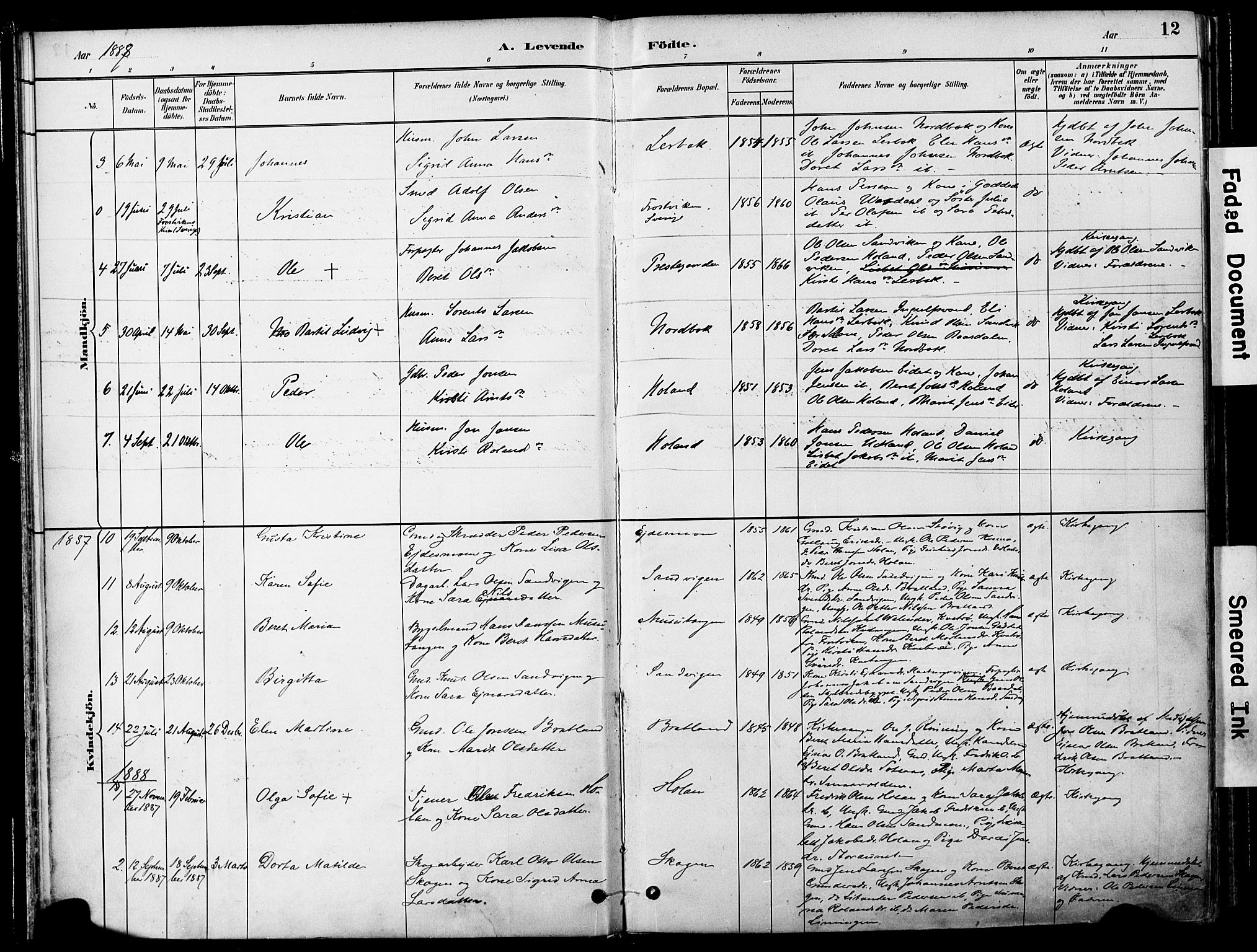 Ministerialprotokoller, klokkerbøker og fødselsregistre - Nord-Trøndelag, SAT/A-1458/755/L0494: Parish register (official) no. 755A03, 1882-1902, p. 12