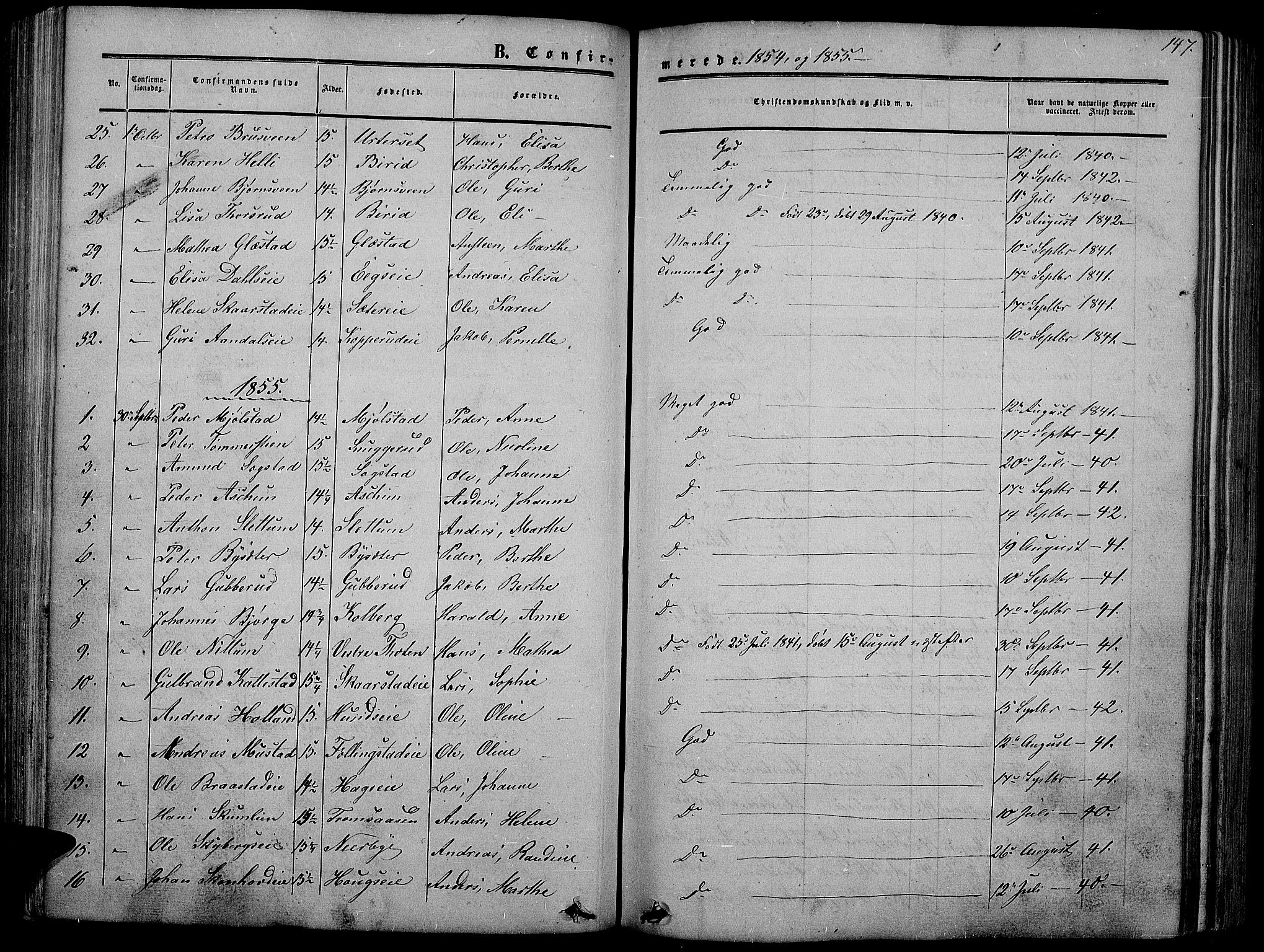 Vardal prestekontor, SAH/PREST-100/H/Ha/Hab/L0005: Parish register (copy) no. 5, 1854-1868, p. 147
