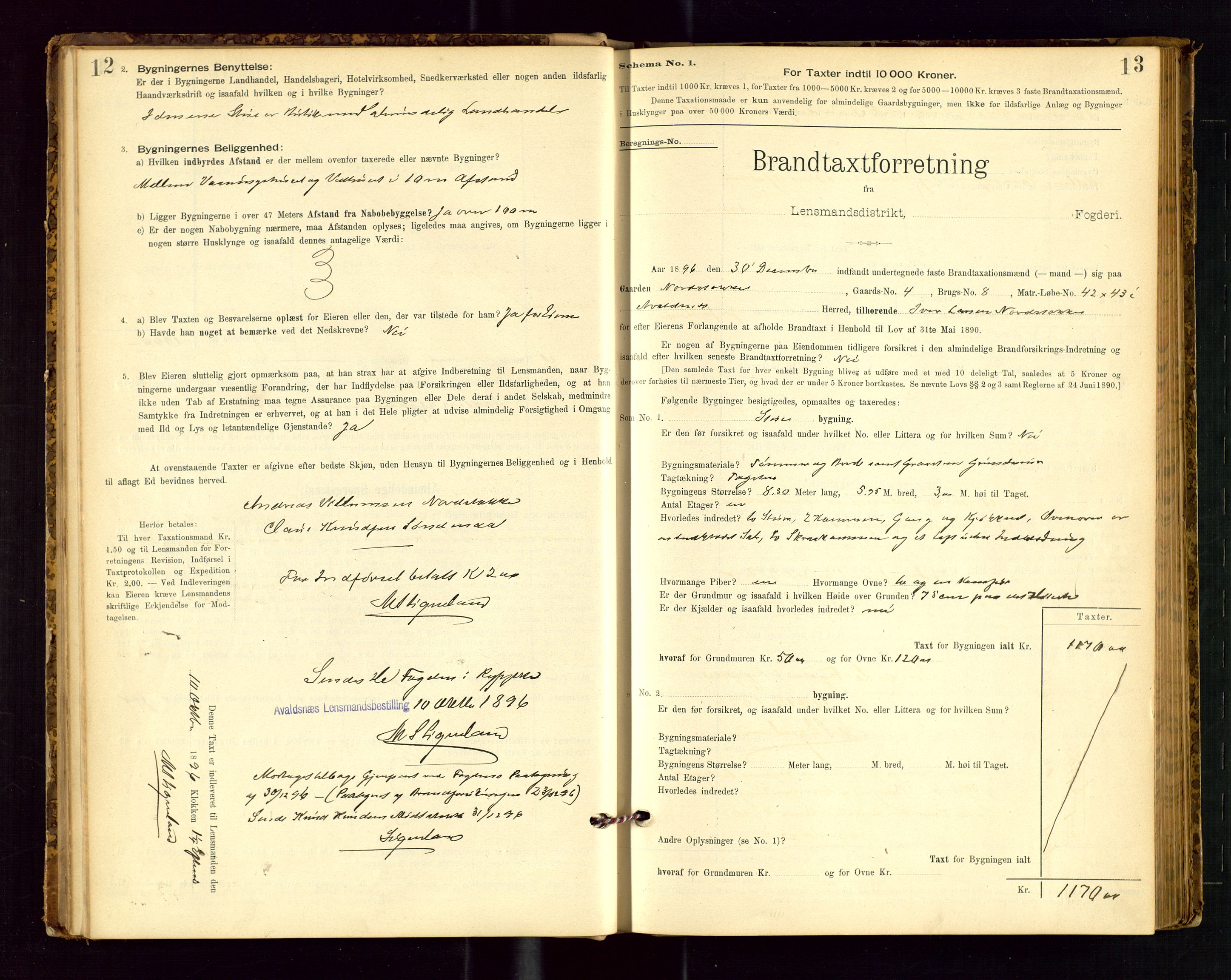 Avaldsnes lensmannskontor, SAST/A-100286/Gob/L0001: "Brandtaxationsprotokol for Avaldsnes Lensmandsdistrikt Ryfylke Fogderi", 1894-1925, p. 12-13