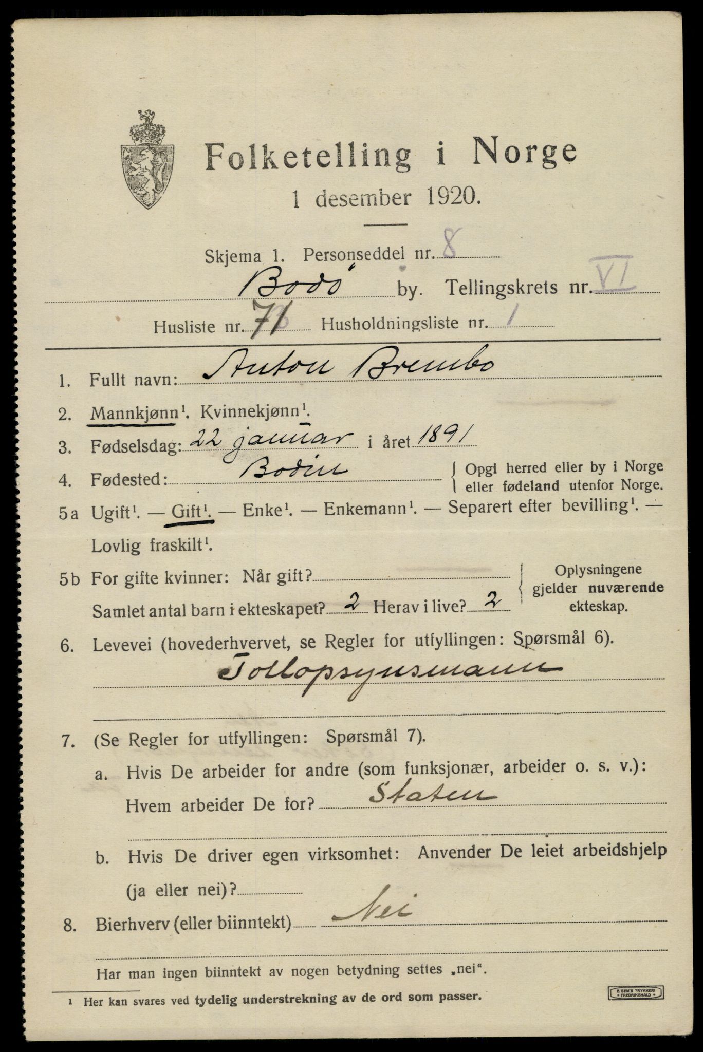 SAT, 1920 census for Bodø, 1920, p. 11095