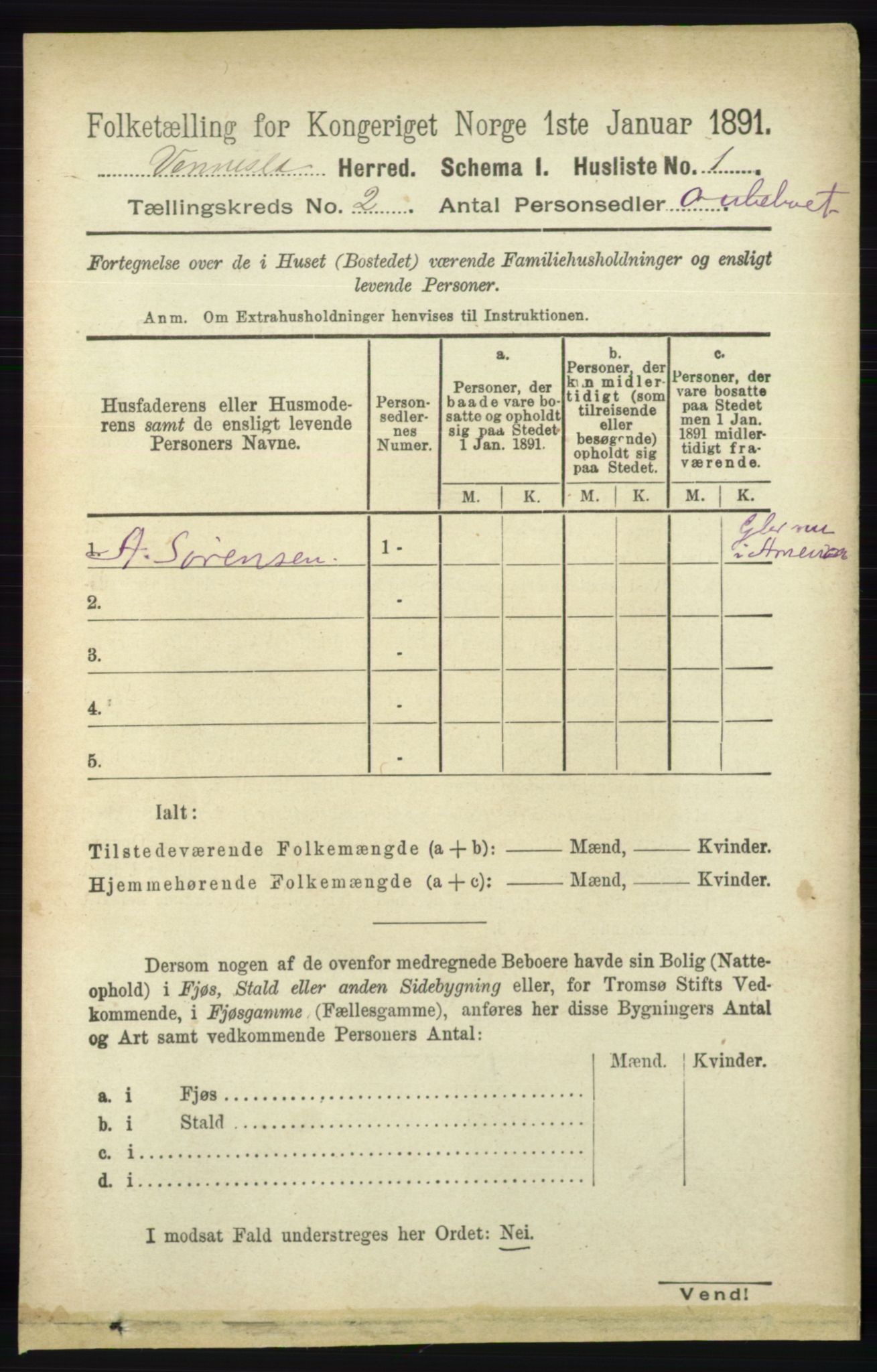 RA, 1891 census for 1014 Vennesla, 1891, p. 368