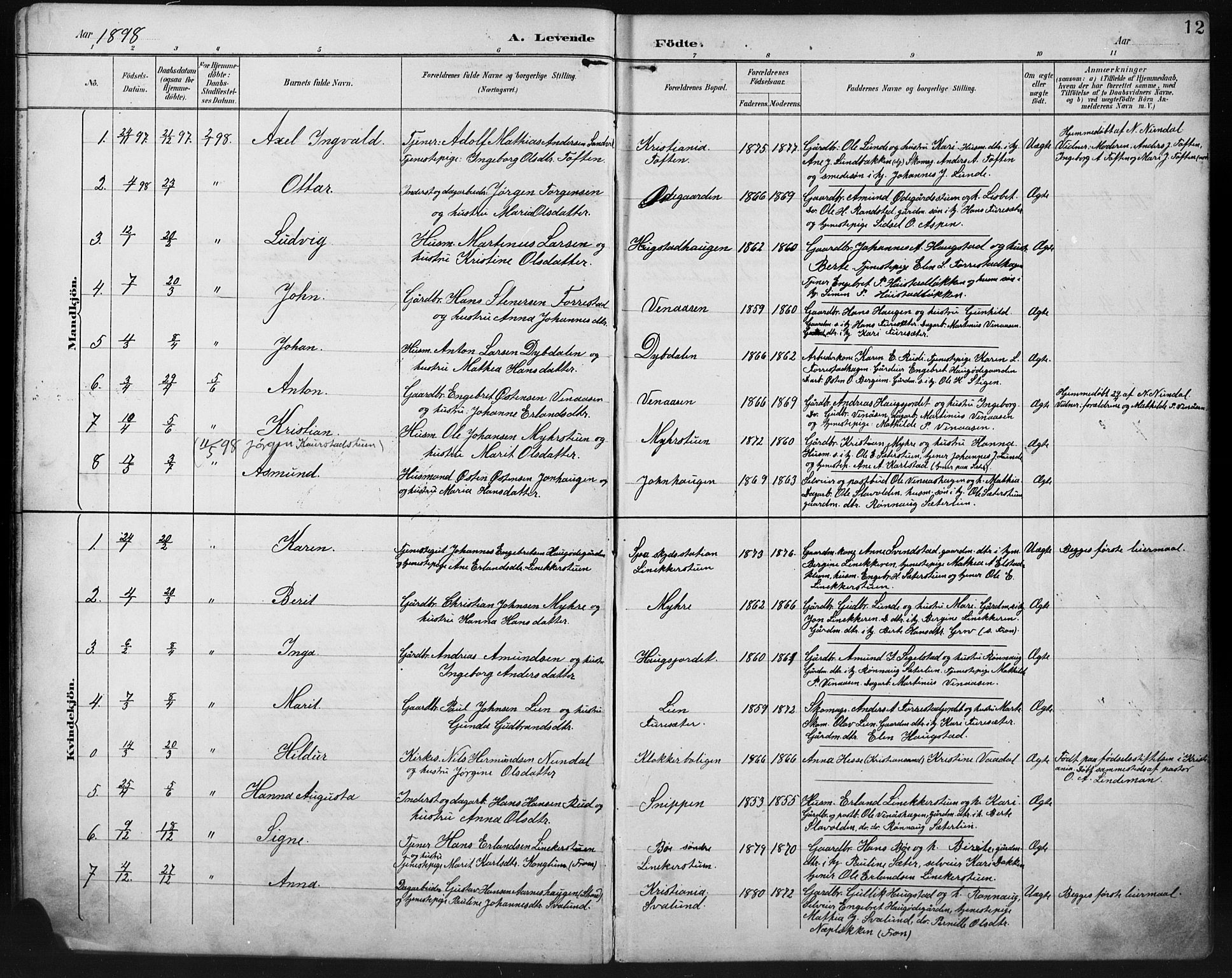 Ringebu prestekontor, SAH/PREST-082/H/Ha/Hab/L0008: Parish register (copy) no. 8, 1890-1922, p. 12