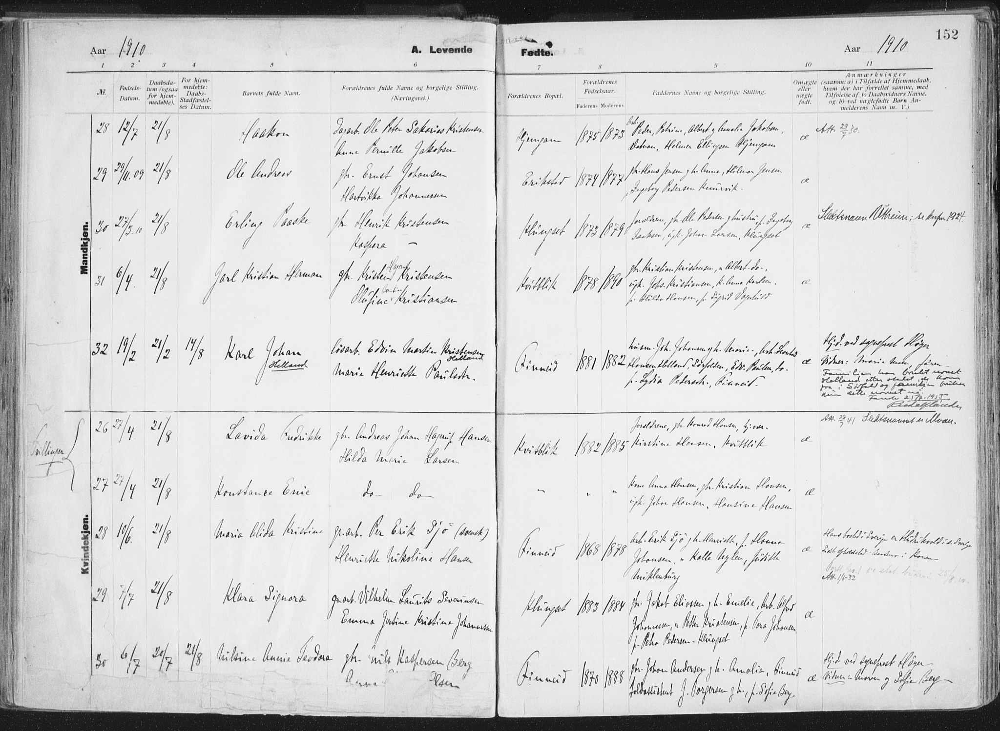 Ministerialprotokoller, klokkerbøker og fødselsregistre - Nordland, SAT/A-1459/849/L0696: Parish register (official) no. 849A08, 1898-1910, p. 152