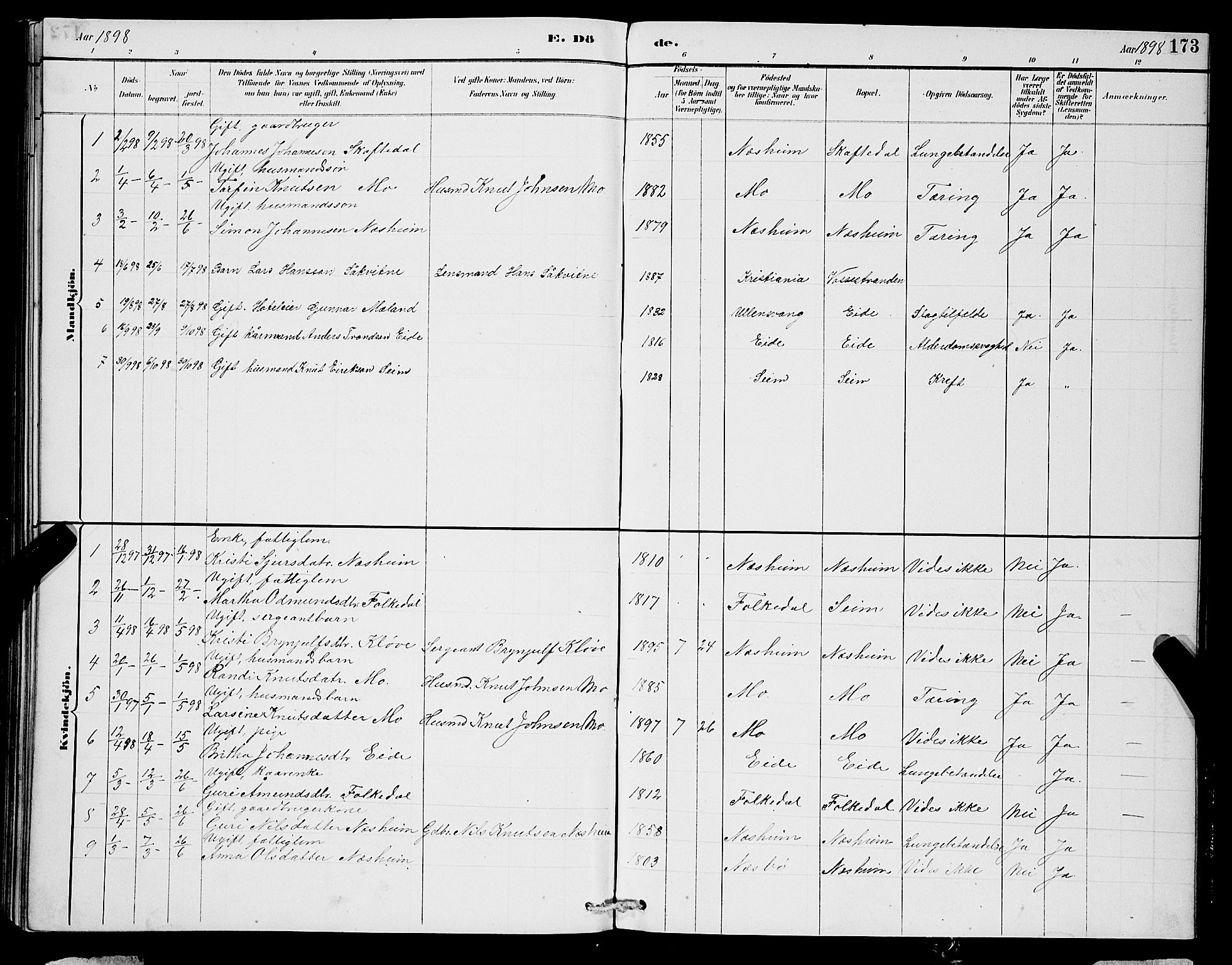 Ulvik sokneprestembete, SAB/A-78801/H/Hab: Parish register (copy) no. B 3, 1884-1901, p. 173