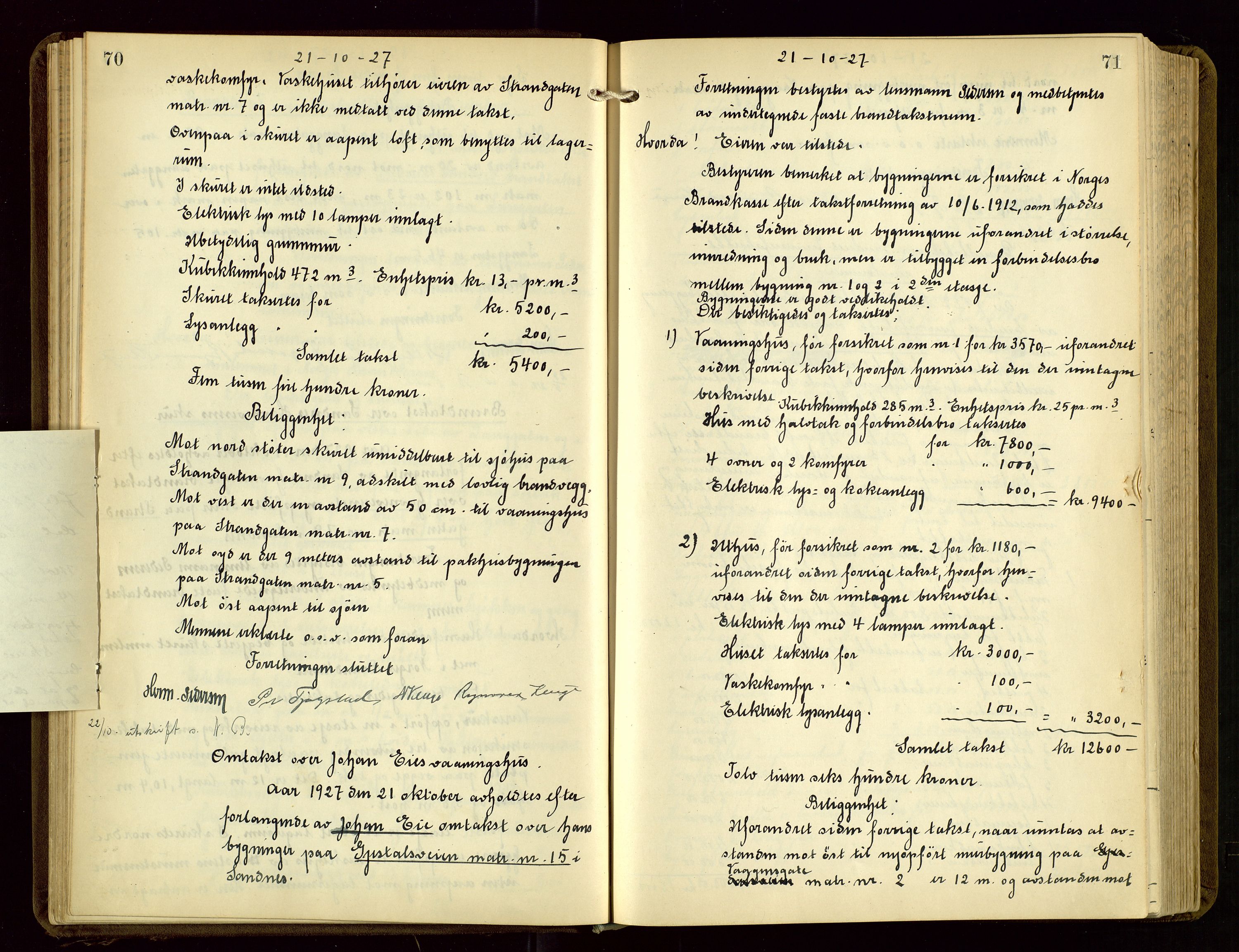 Sandnes lensmannskontor, AV/SAST-A-100167/Goa/L0003: "Brandtakstprotokol", 1924-1934, p. 70-71