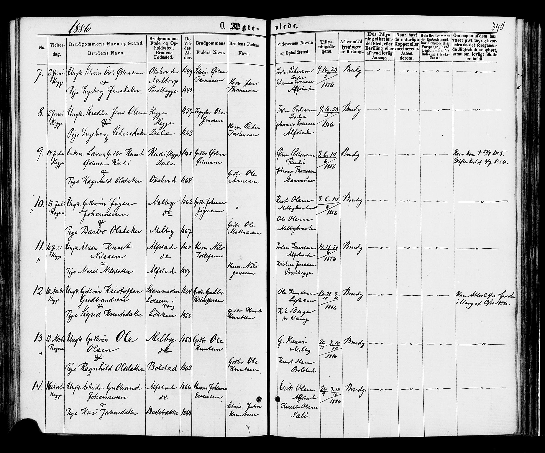 Øystre Slidre prestekontor, AV/SAH-PREST-138/H/Ha/Haa/L0002: Parish register (official) no. 2, 1874-1886, p. 345