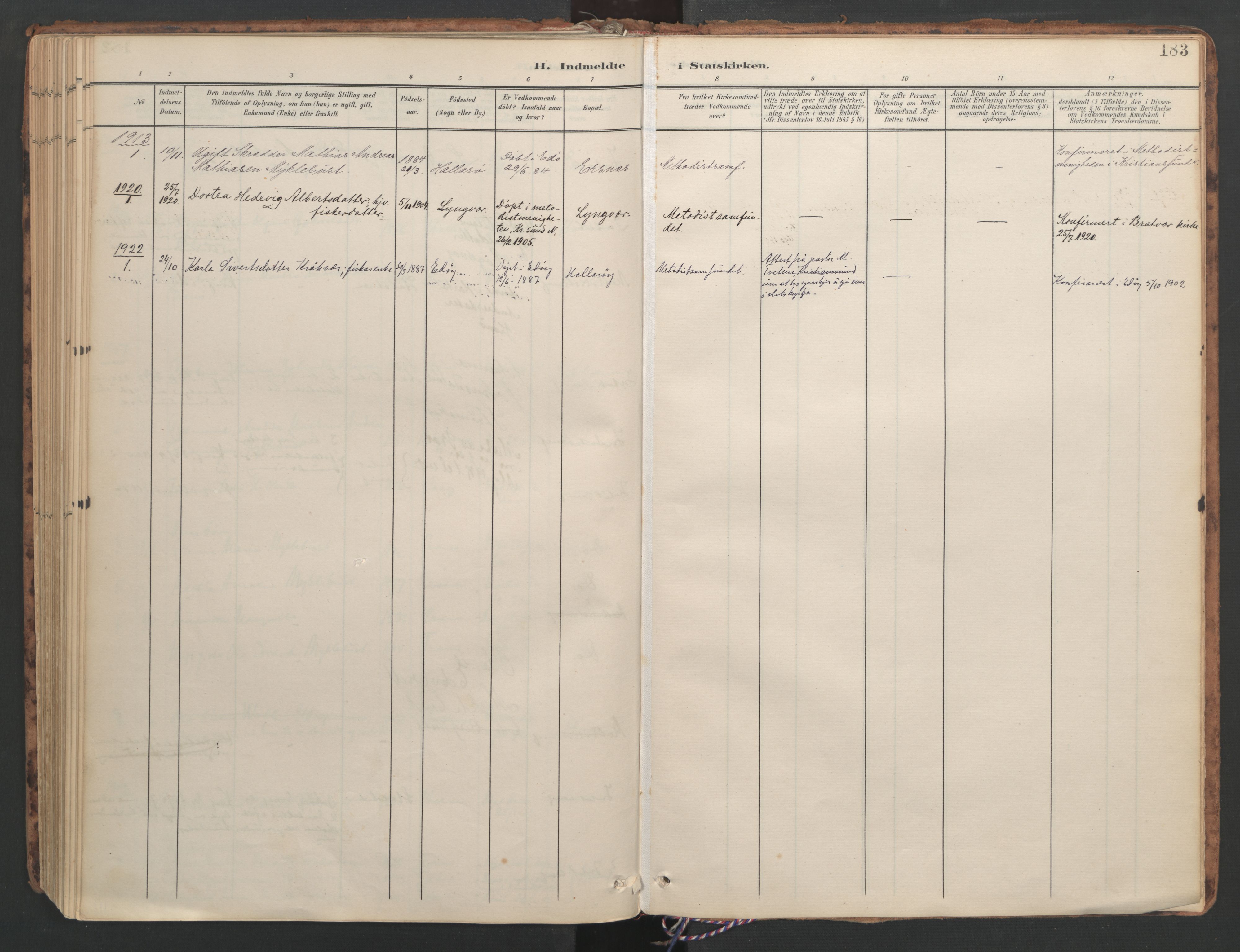 Ministerialprotokoller, klokkerbøker og fødselsregistre - Møre og Romsdal, SAT/A-1454/582/L0948: Parish register (official) no. 582A02, 1901-1922, p. 183