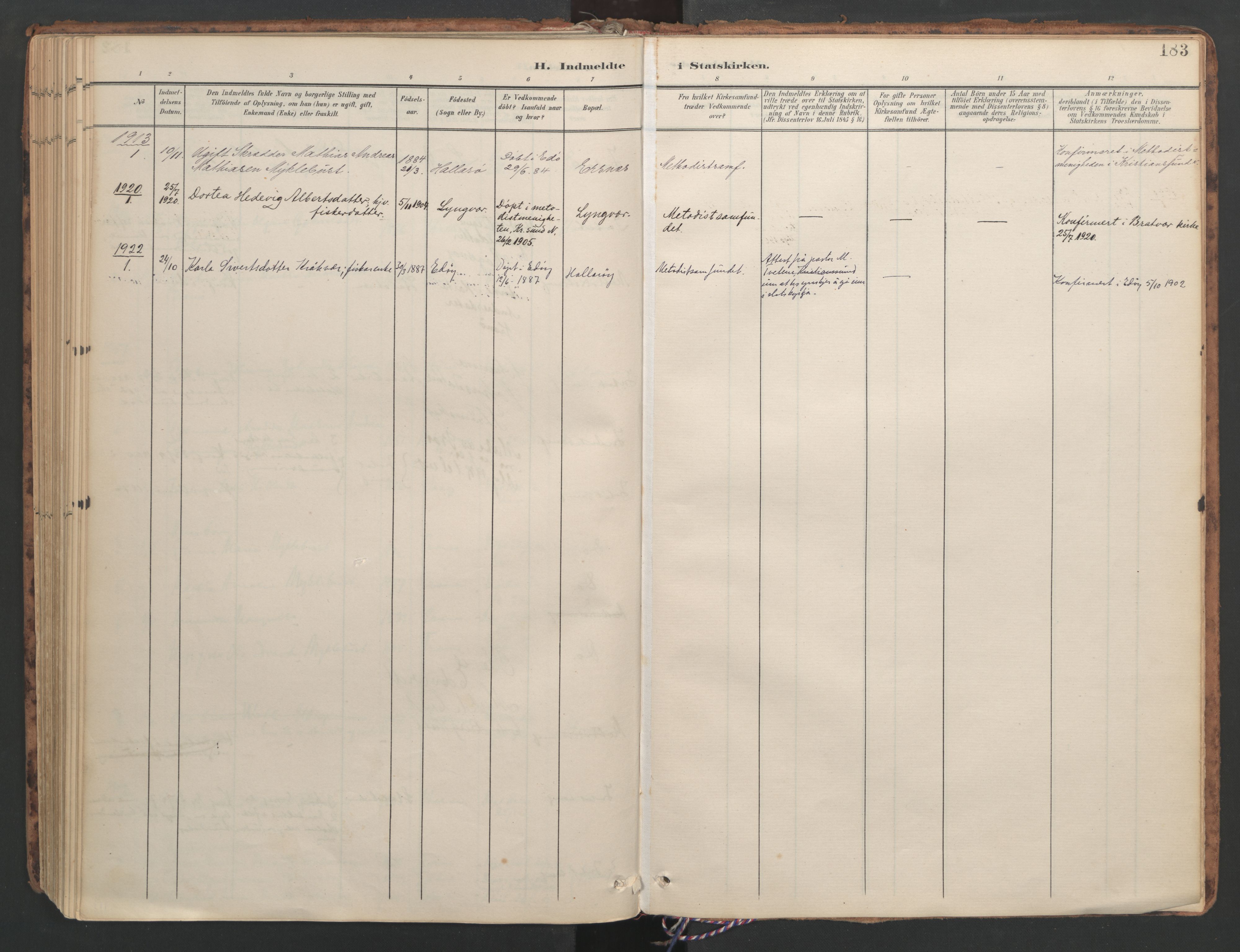 Ministerialprotokoller, klokkerbøker og fødselsregistre - Møre og Romsdal, AV/SAT-A-1454/582/L0948: Parish register (official) no. 582A02, 1901-1922, p. 183