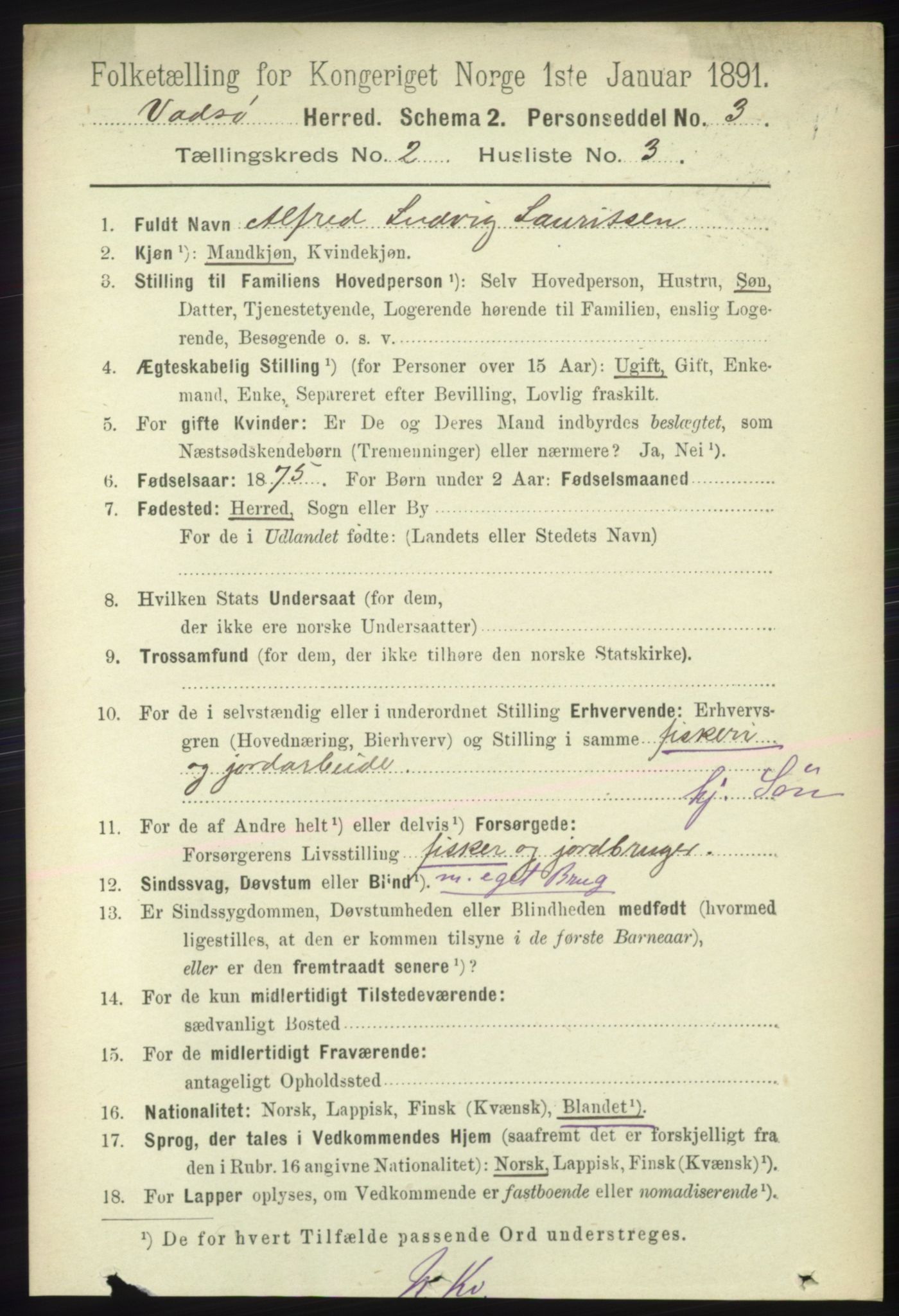 RA, 1891 census for 2029 Vadsø, 1891, p. 461