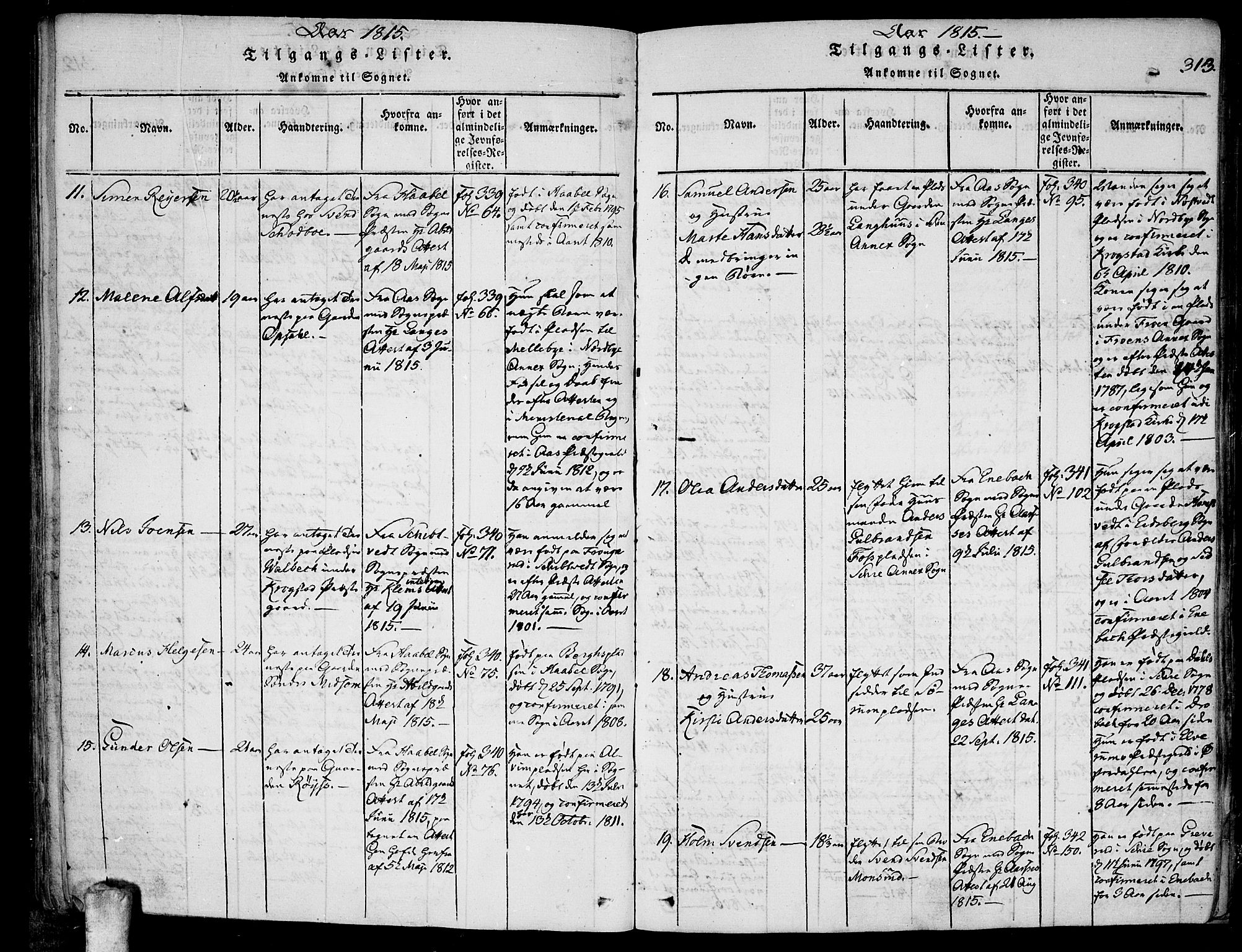 Kråkstad prestekontor Kirkebøker, AV/SAO-A-10125a/F/Fa/L0003: Parish register (official) no. I 3, 1813-1824, p. 313