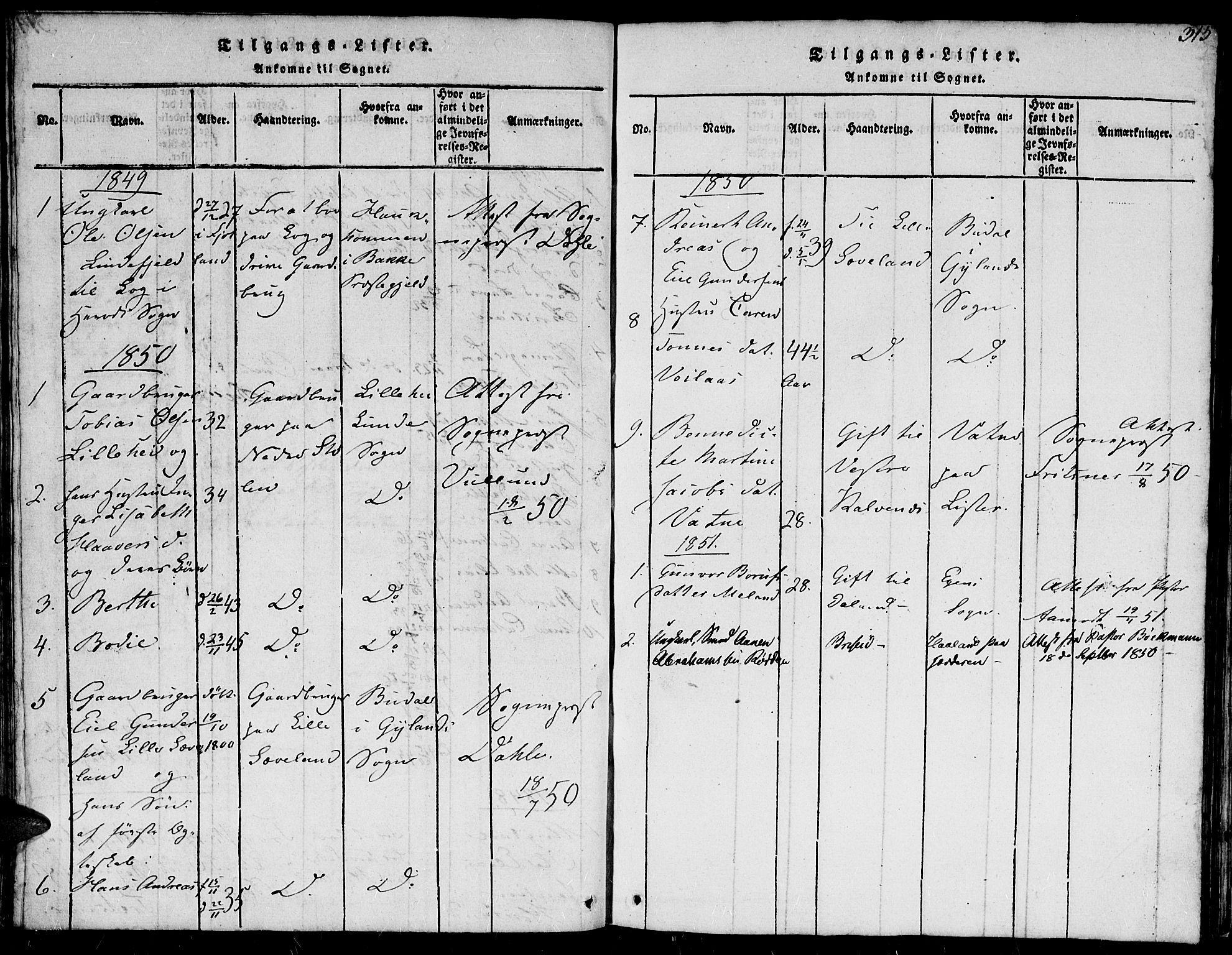 Herad sokneprestkontor, AV/SAK-1111-0018/F/Fb/Fba/L0001: Parish register (copy) no. B 1, 1815-1852, p. 314