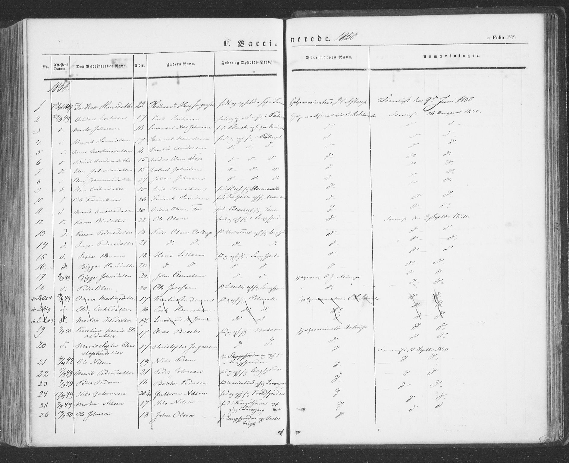 Tana sokneprestkontor, AV/SATØ-S-1334/H/Ha/L0001kirke: Parish register (official) no. 1, 1846-1861, p. 319