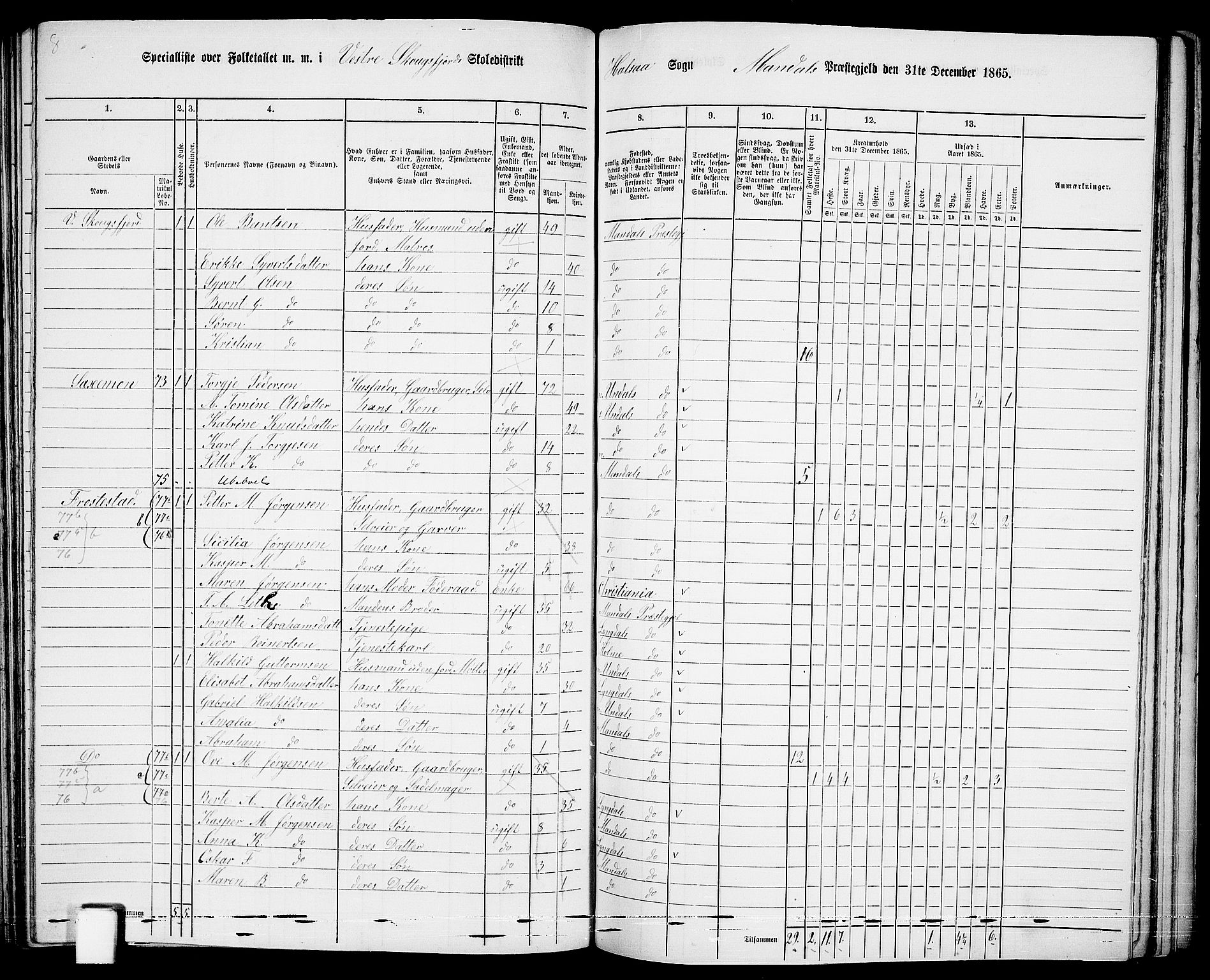 RA, 1865 census for Mandal/Halse og Harkmark, 1865, p. 93