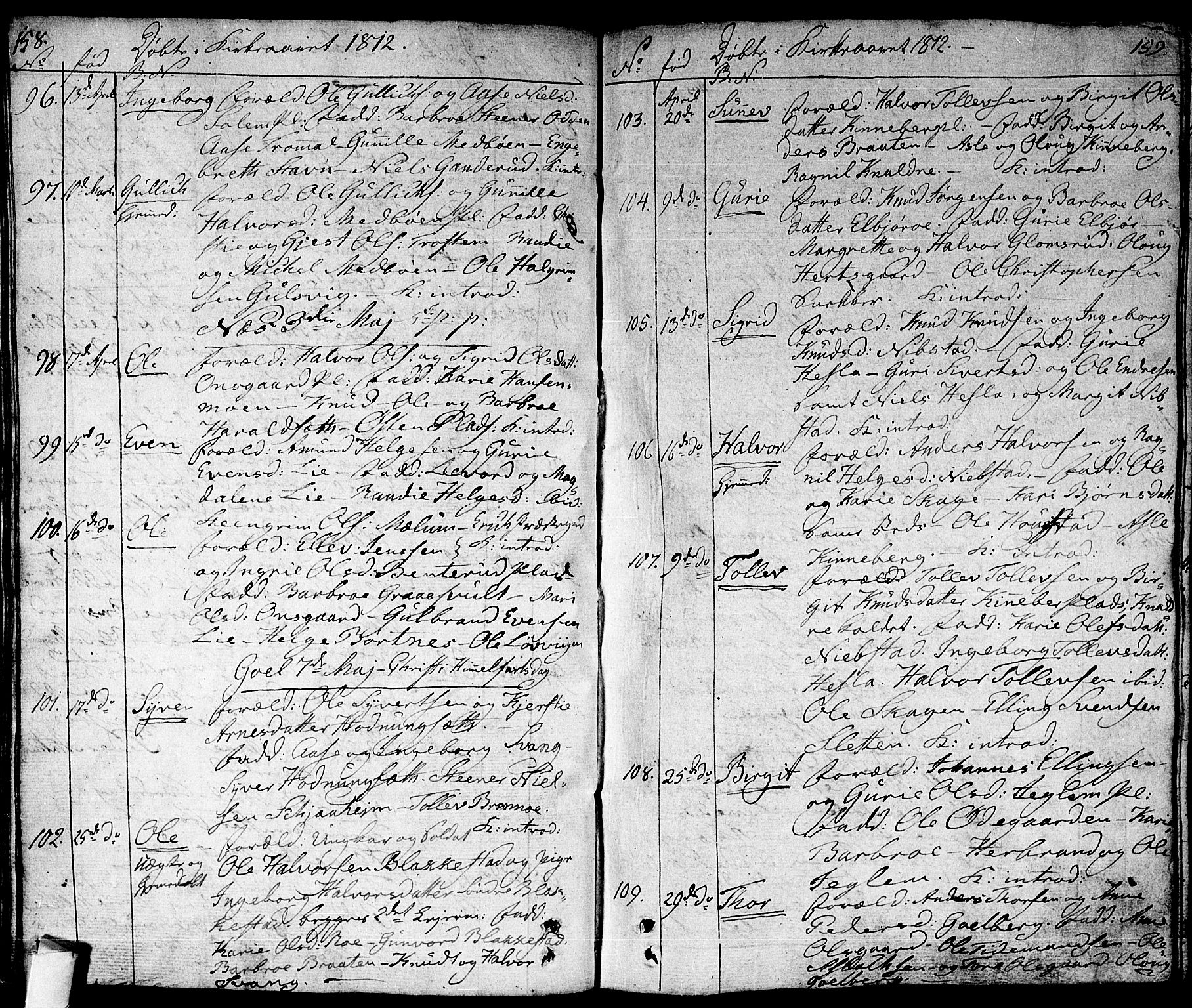 Nes kirkebøker, AV/SAKO-A-236/F/Fa/L0006: Parish register (official) no. 6, 1808-1814, p. 158-159