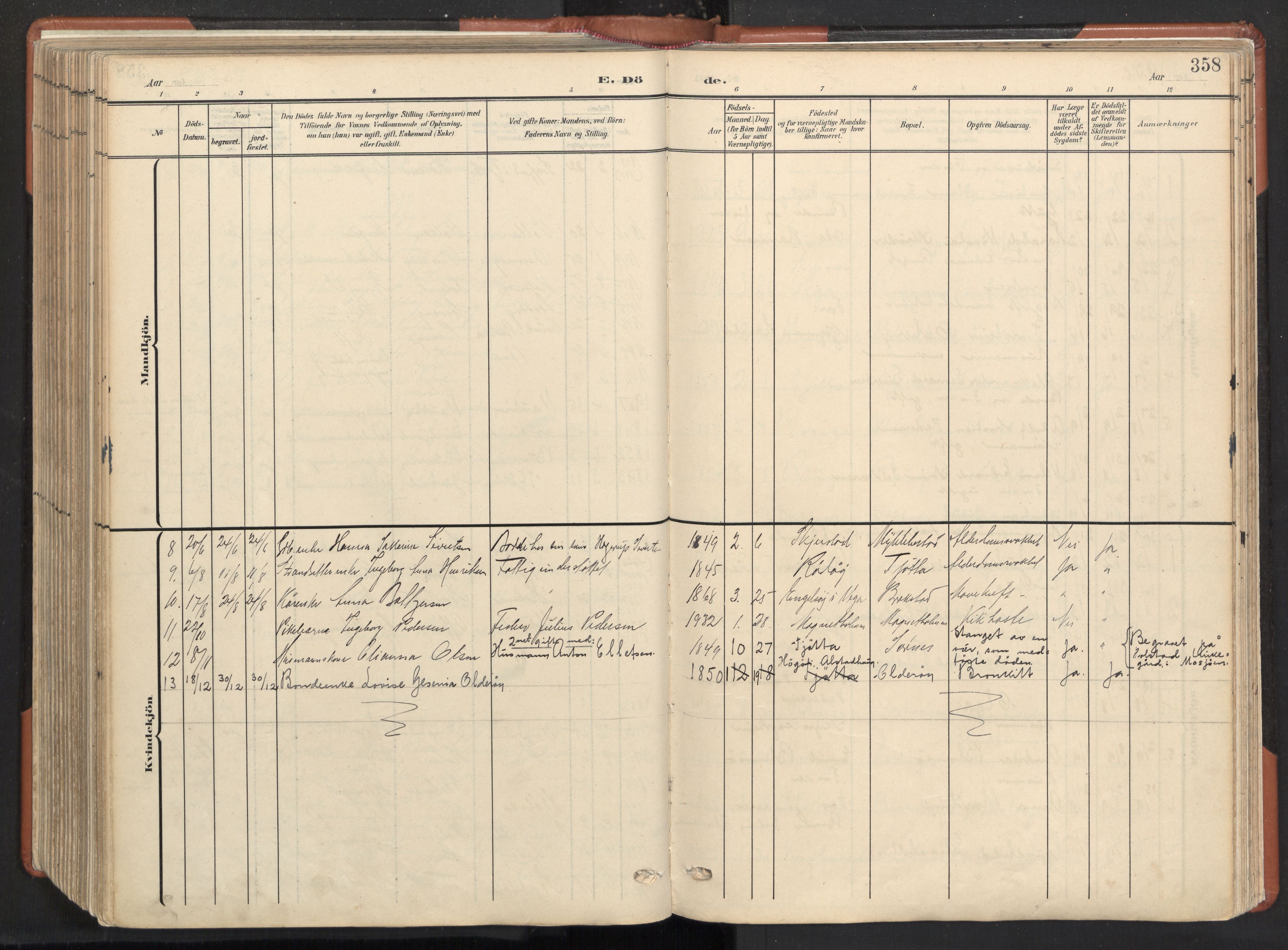 Ministerialprotokoller, klokkerbøker og fødselsregistre - Nordland, AV/SAT-A-1459/817/L0265: Parish register (official) no. 817A05, 1908-1944, p. 358