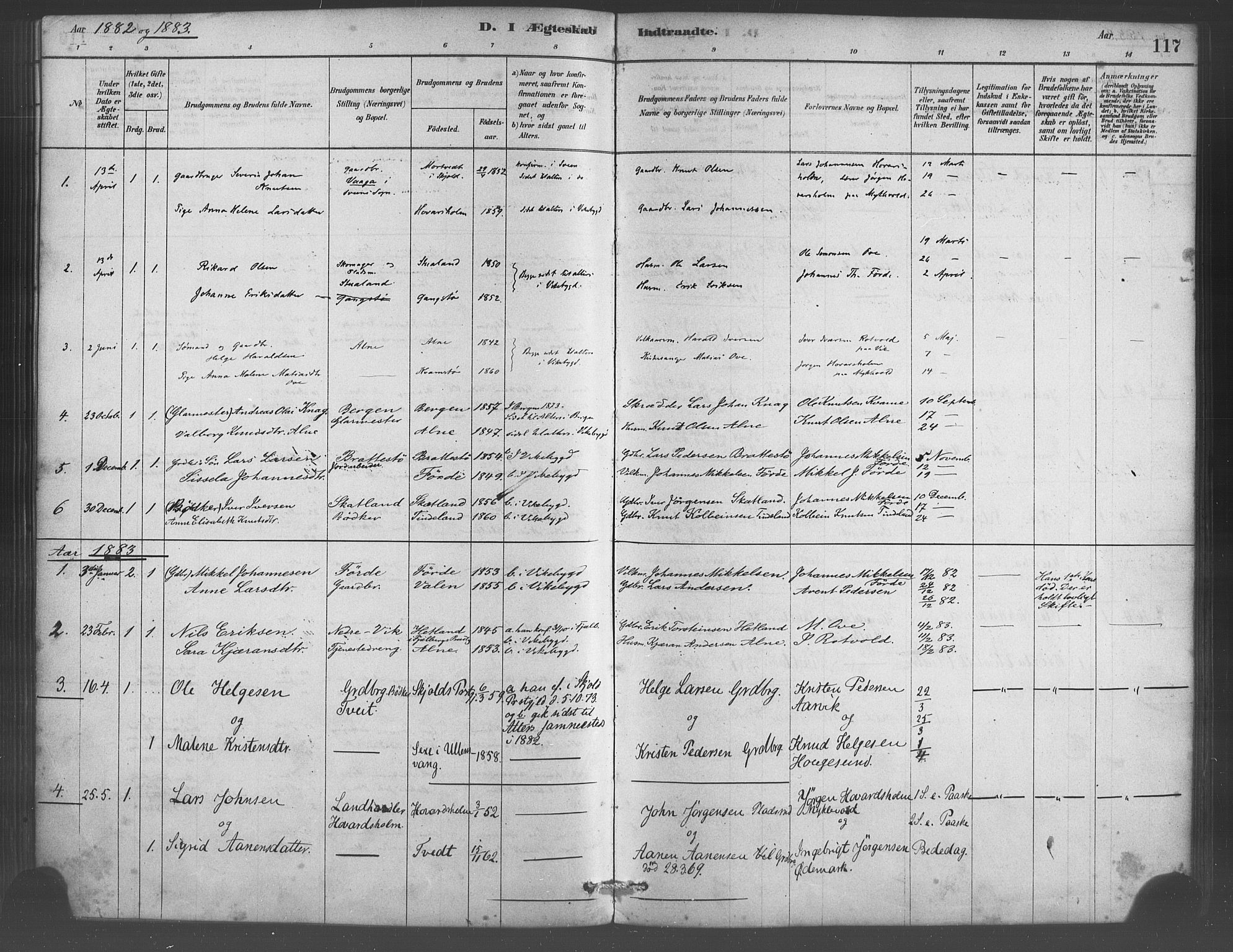 Sveio Sokneprestembete, SAB/A-78501/H/Haa: Parish register (official) no. D 1, 1878-1894, p. 117