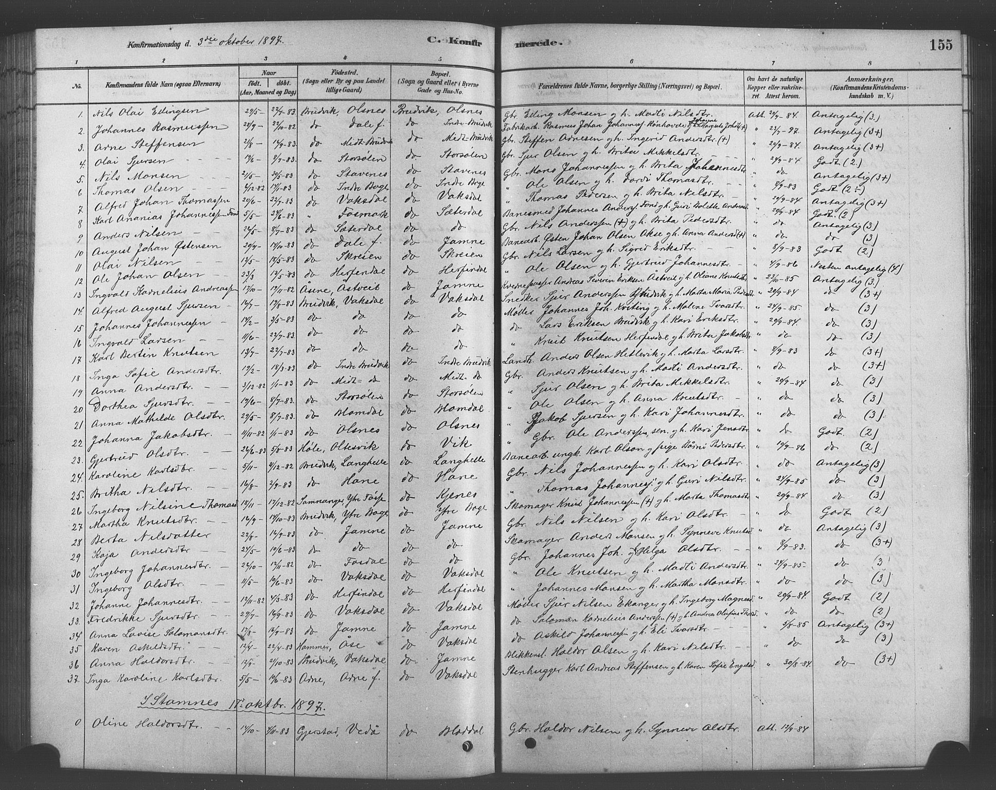 Bruvik Sokneprestembete, SAB/A-74701/H/Hab: Parish register (copy) no. A 1, 1878-1907, p. 155