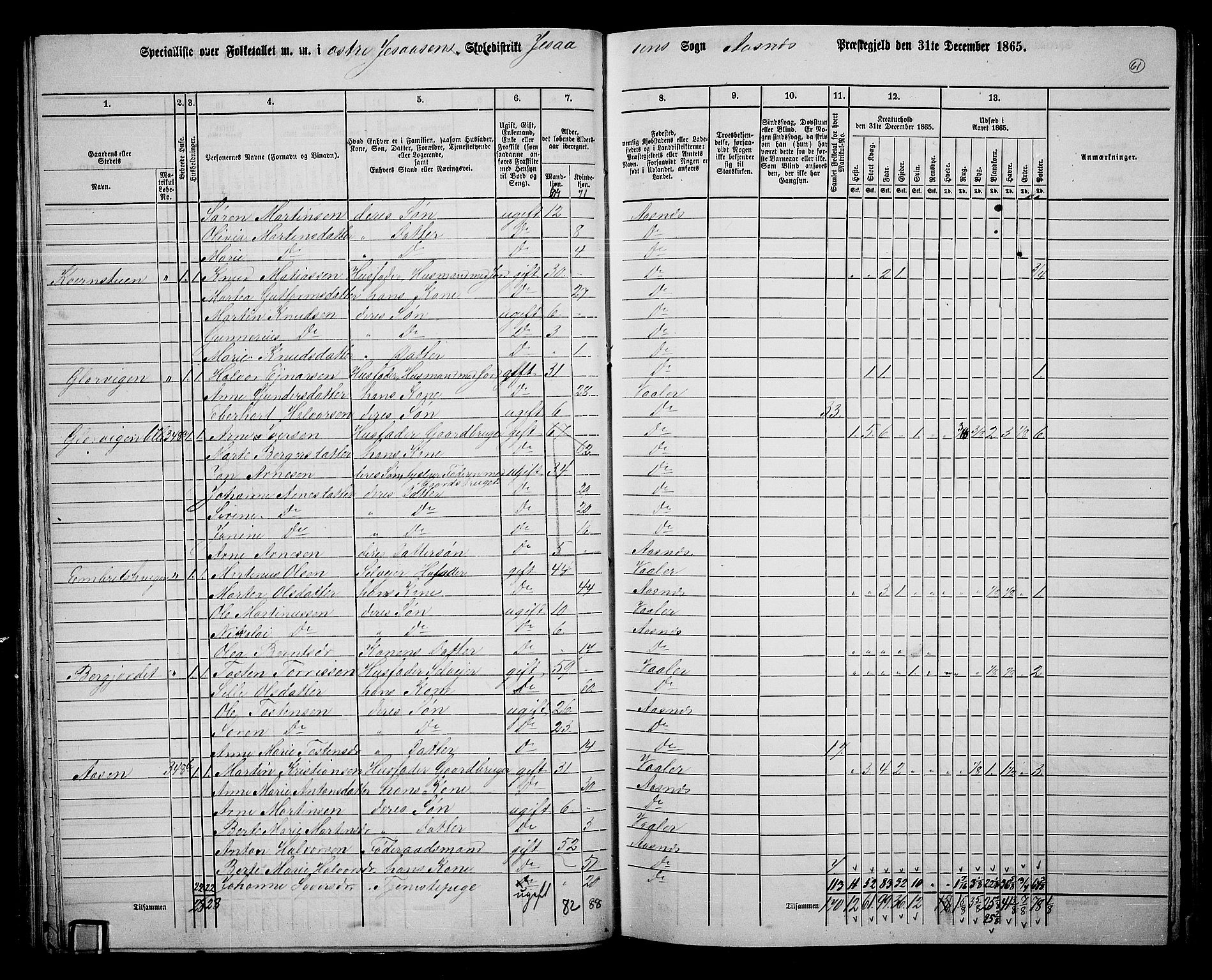 RA, 1865 census for Åsnes, 1865, p. 57