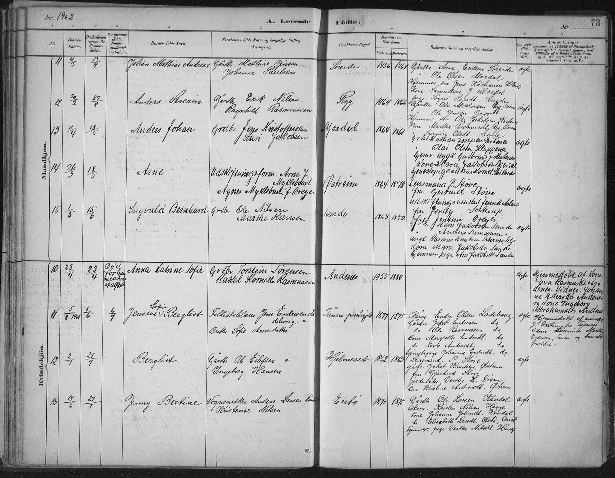 Gloppen sokneprestembete, AV/SAB-A-80101/H/Haa/Haab/L0001: Parish register (official) no. B  1, 1885-1905, p. 73