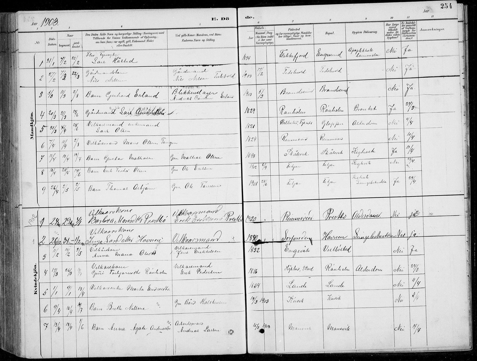 Fitjar sokneprestembete, AV/SAB-A-99926: Parish register (copy) no. A 2, 1887-1906, p. 254