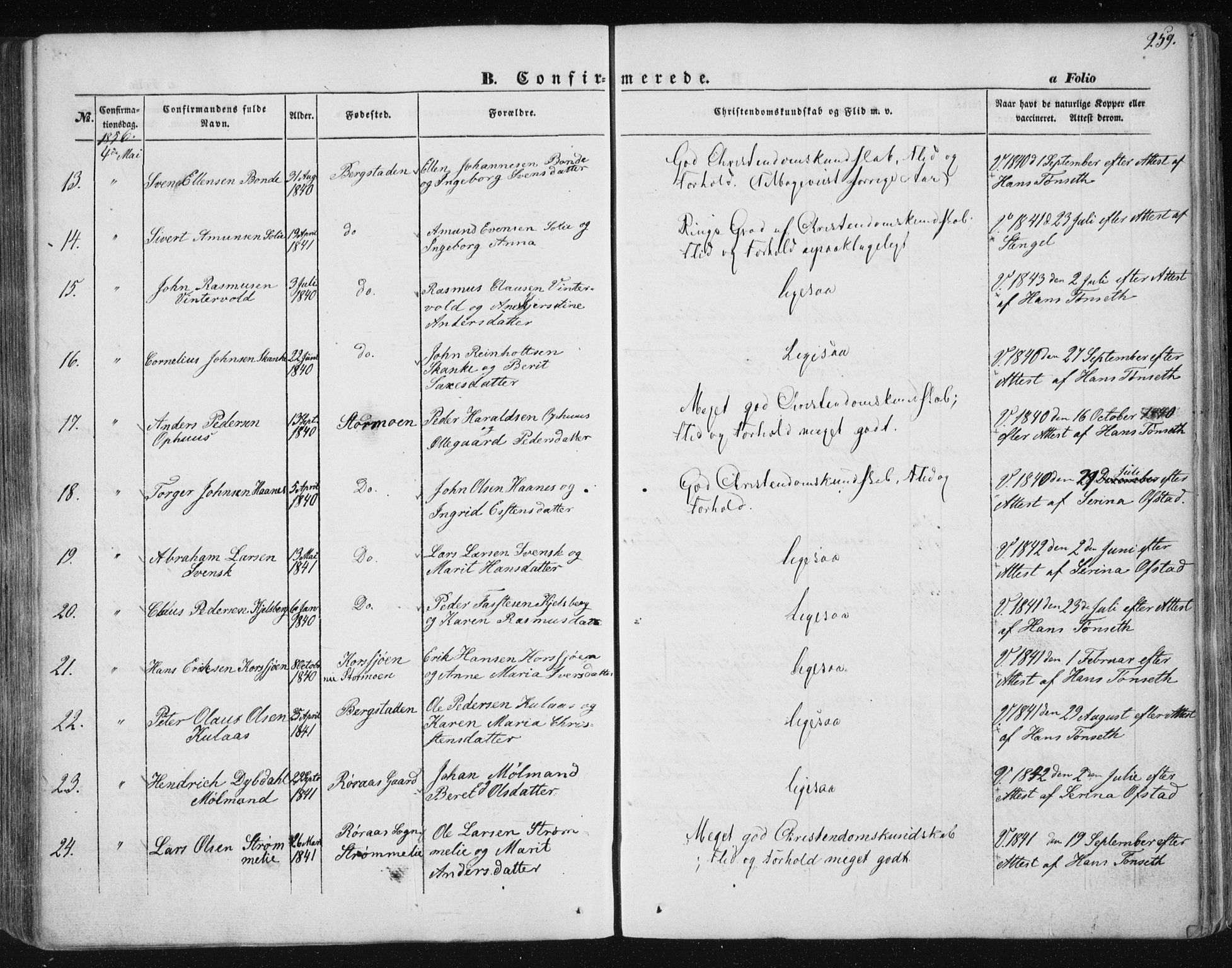 Ministerialprotokoller, klokkerbøker og fødselsregistre - Sør-Trøndelag, SAT/A-1456/681/L0931: Parish register (official) no. 681A09, 1845-1859, p. 259