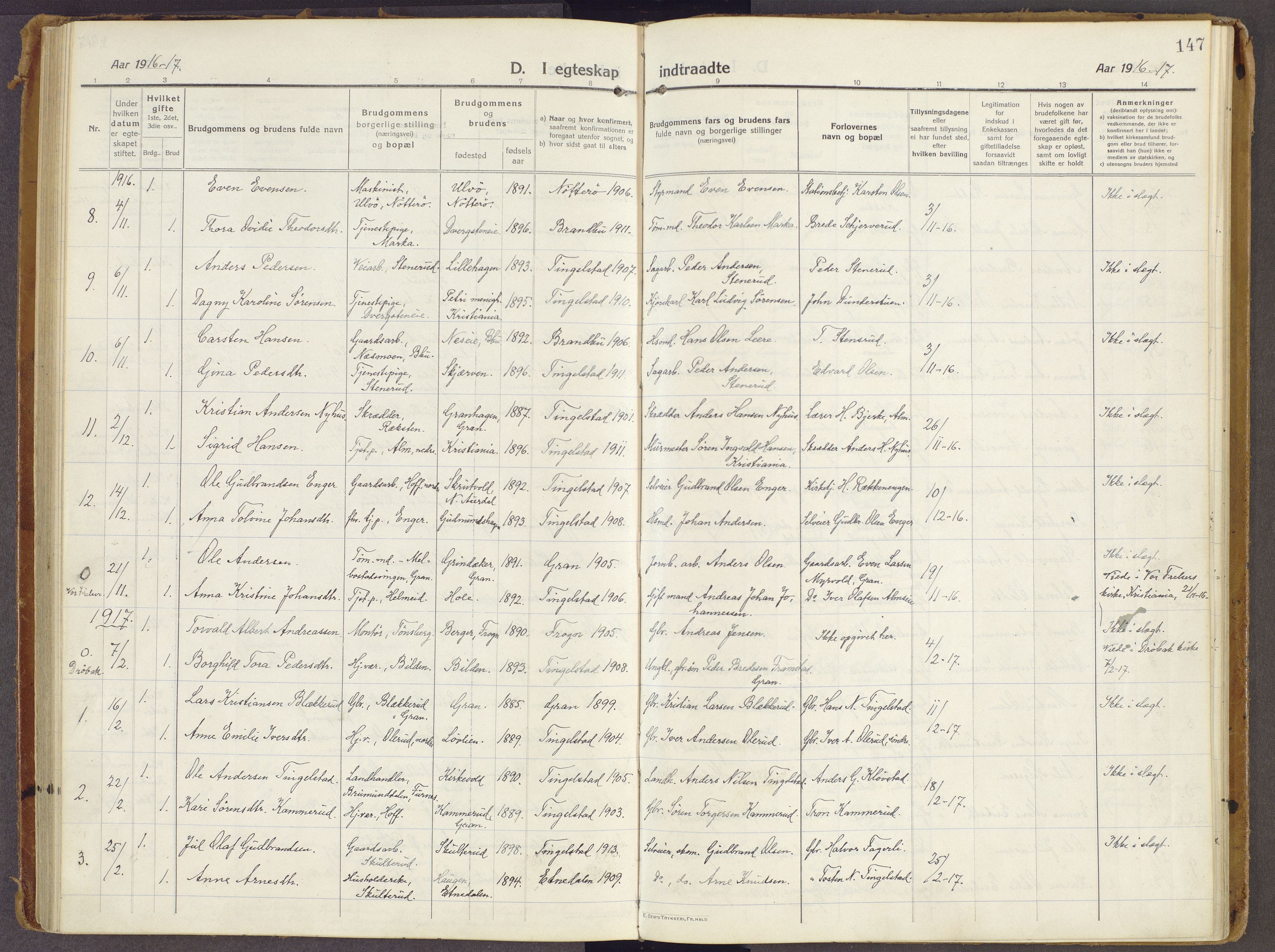 Brandbu prestekontor, SAH/PREST-114/H/Ha/Haa/L0003: Parish register (official) no. 3, 1914-1928, p. 147
