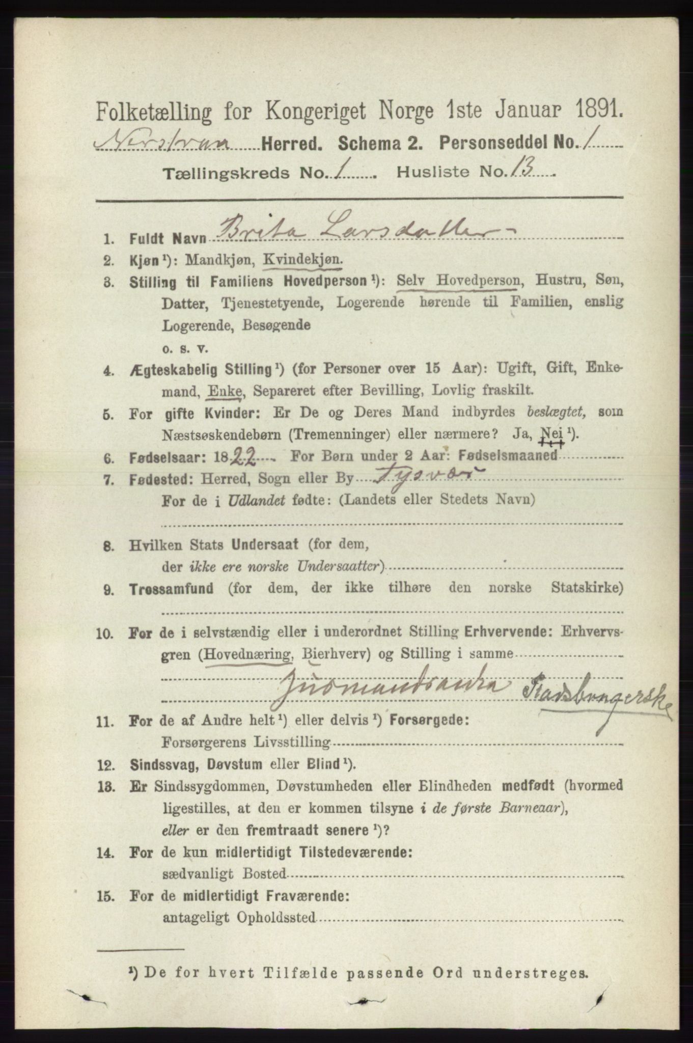 RA, 1891 census for 1139 Nedstrand, 1891, p. 149