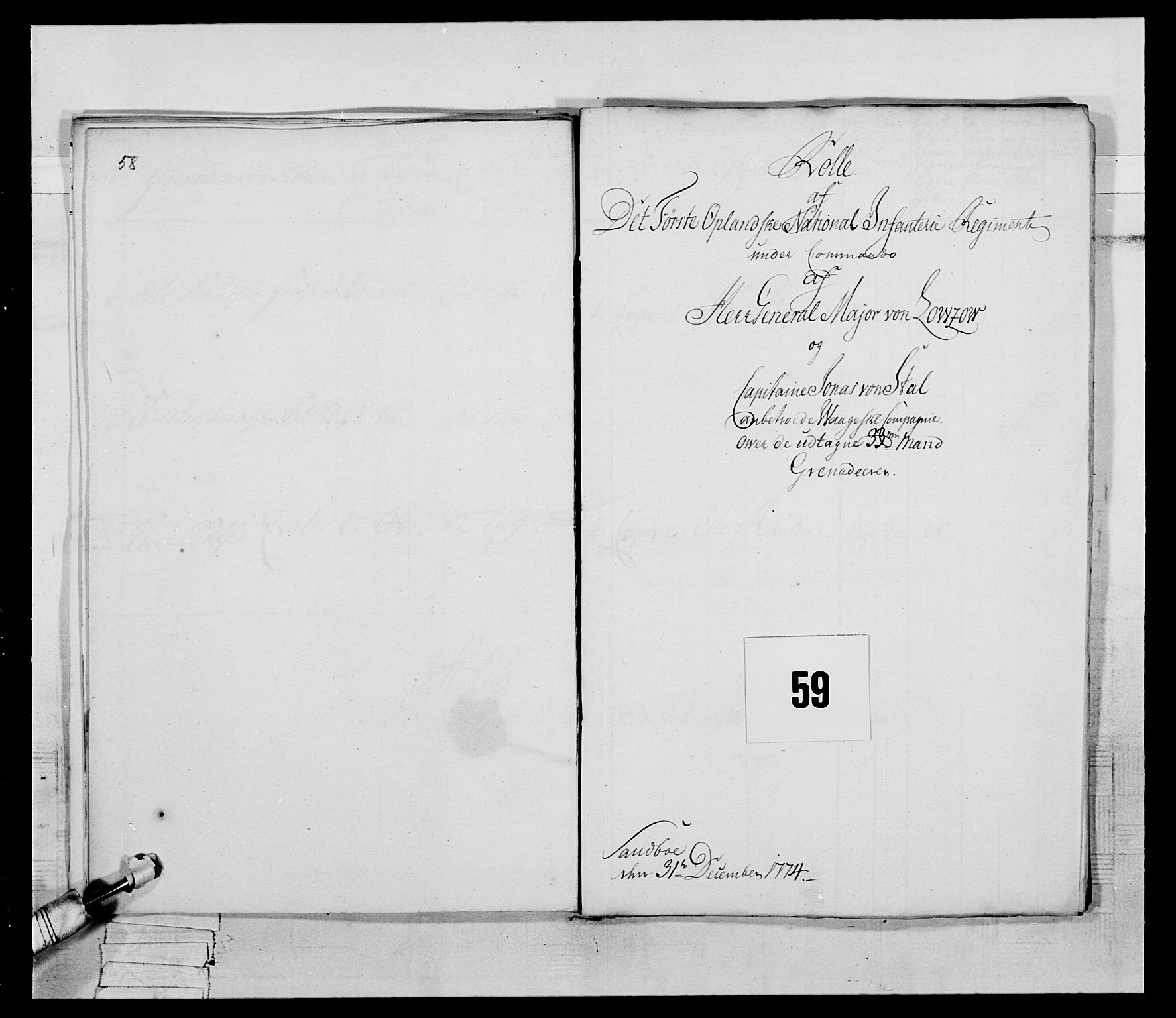 Generalitets- og kommissariatskollegiet, Det kongelige norske kommissariatskollegium, RA/EA-5420/E/Eh/L0058: 1. Opplandske nasjonale infanteriregiment, 1772-1774, p. 667